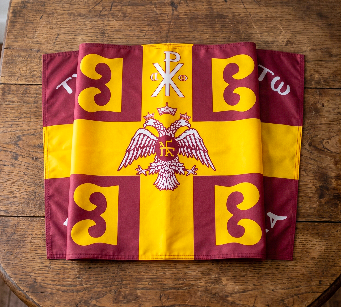 Byzantine imperial Tetragrammic Palaiologos flag with double-headed eagle and four Betas 150x100 cm (59.06x39.37 in) made in Greece