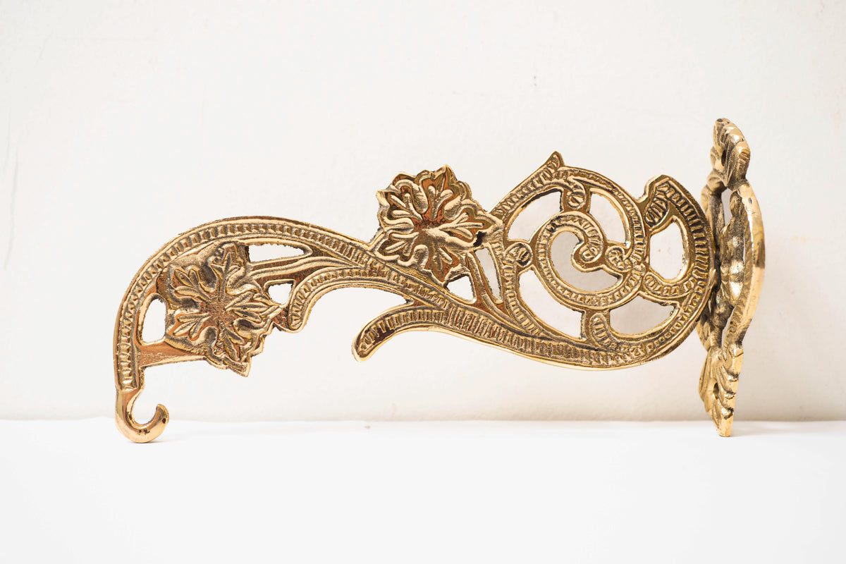 Hanging vigil lamp kandili wall bracket solid brass unpainted floral vine scroll hook 17cm