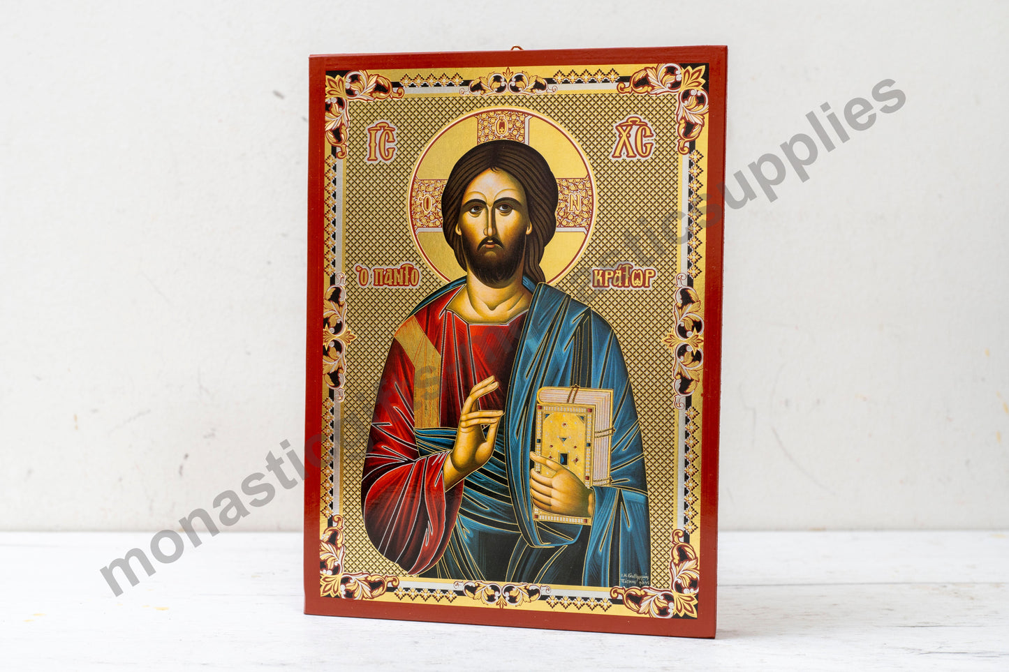 Jesus Christ Pantocrator - Traditional Byzantine Icon with Gold & Silver Engravings