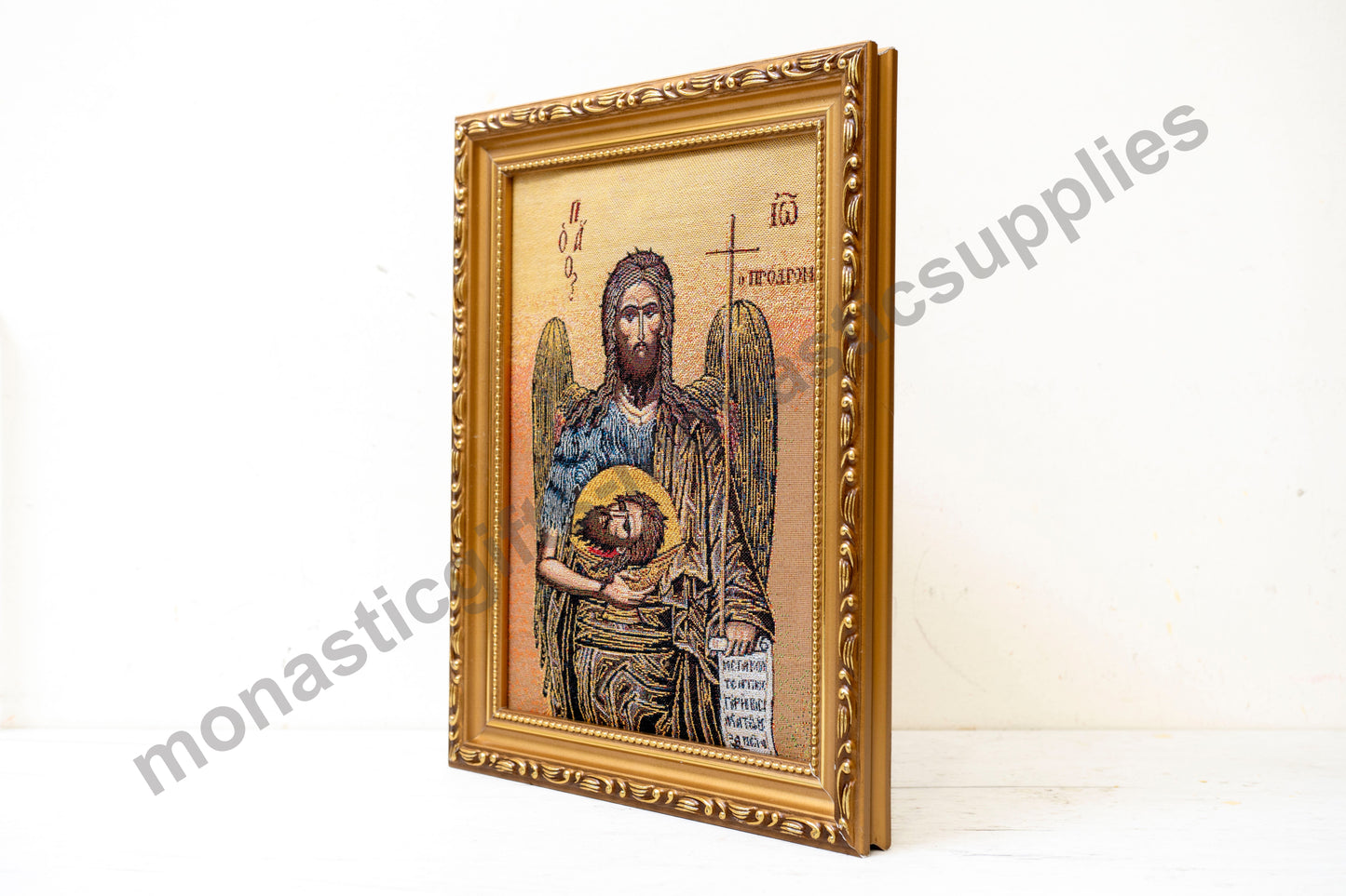 Handmade Christian Embroidered Icon of Saint John the Forerunner – Religious Art