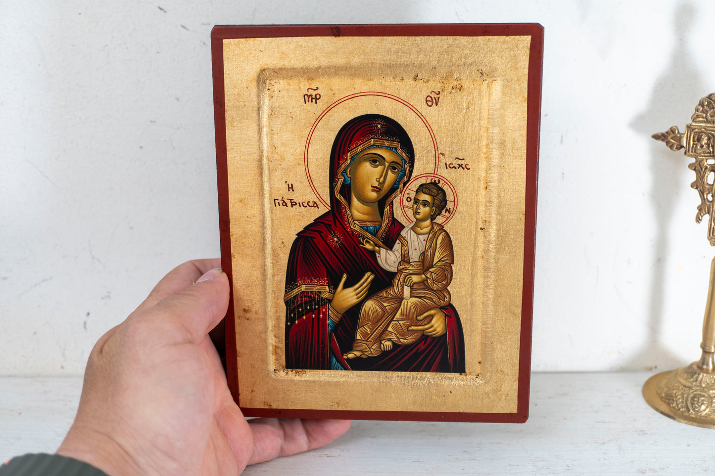 Virgin Mary the Healer Handmade Wooden Icon in gold leaf amazing detail