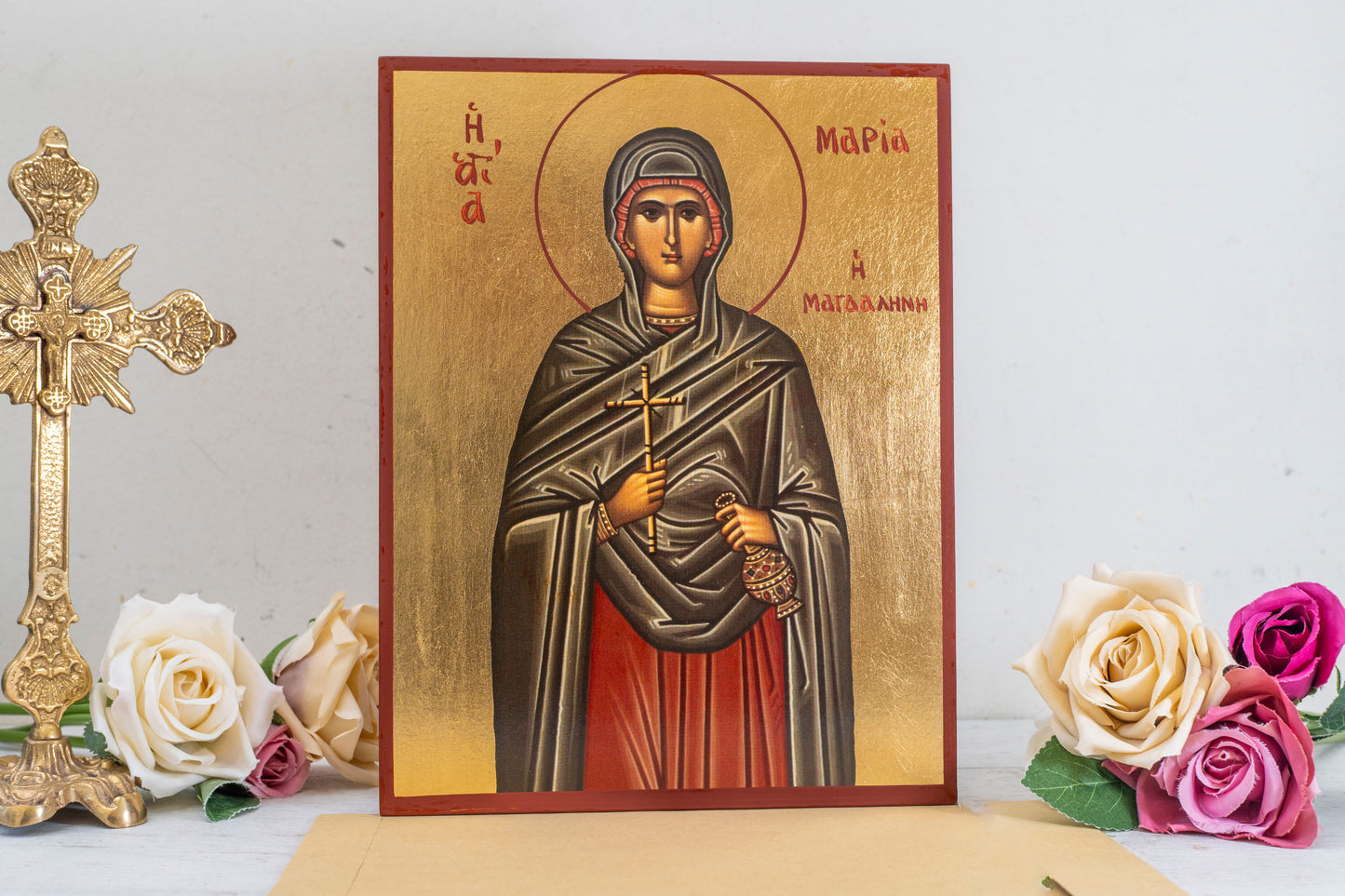 Saint Maria Magdalene Icon – Premium Byzantine Art with Gold Leaf wall hang