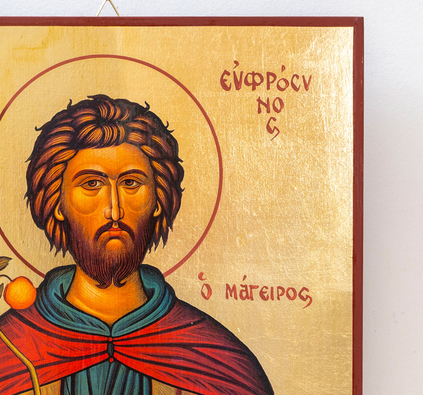 Authentic Handmade St Euphrosynus the Cook Byzantine Icon on Genuine Gold Leaf, Large Wooden Wall Art for Kitchens & Restaurants (30x40cm - 12x16in)