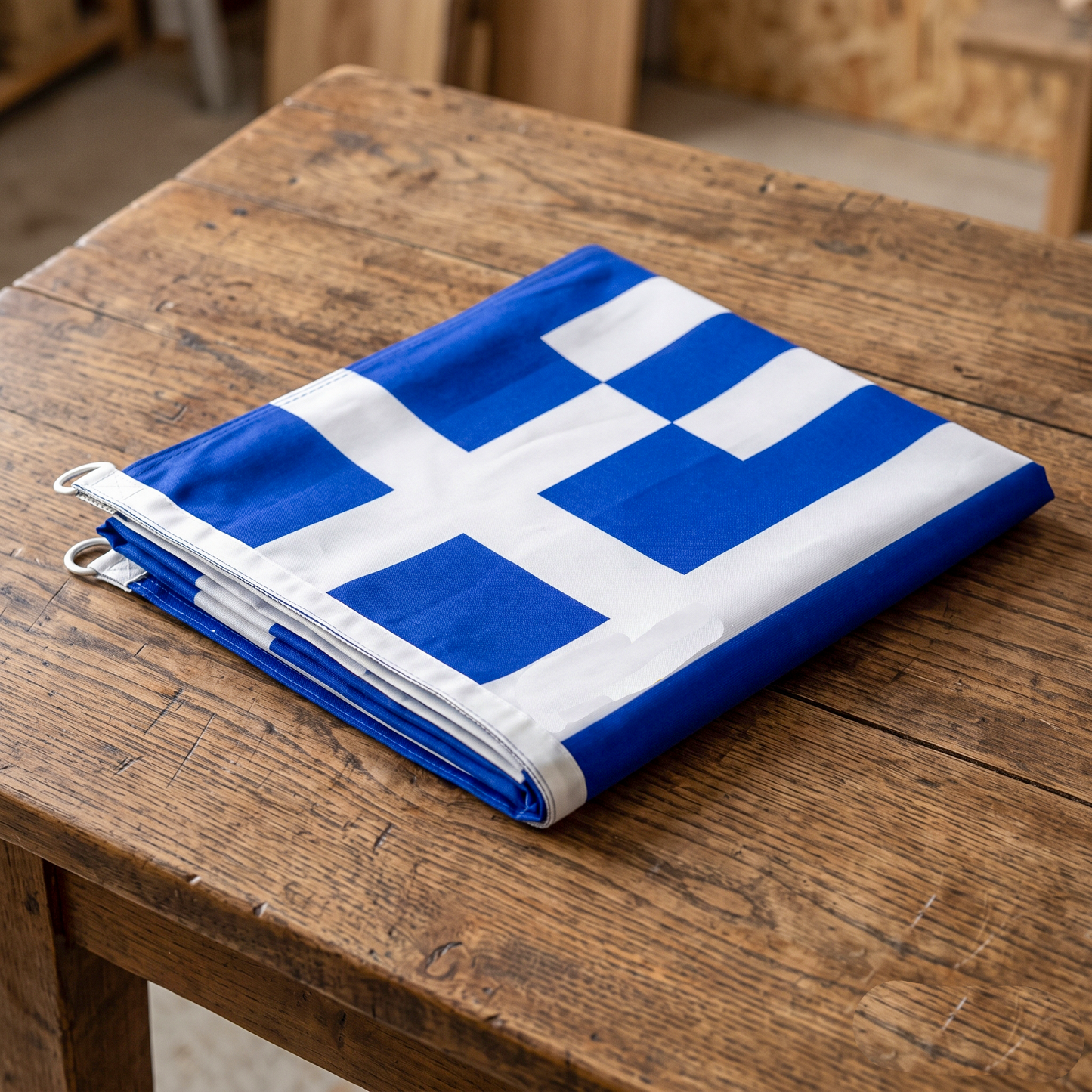Durable polyester Greek national flag 150x100 cm (59.06x39.37 in) waving on a seaside flagpole in Greece