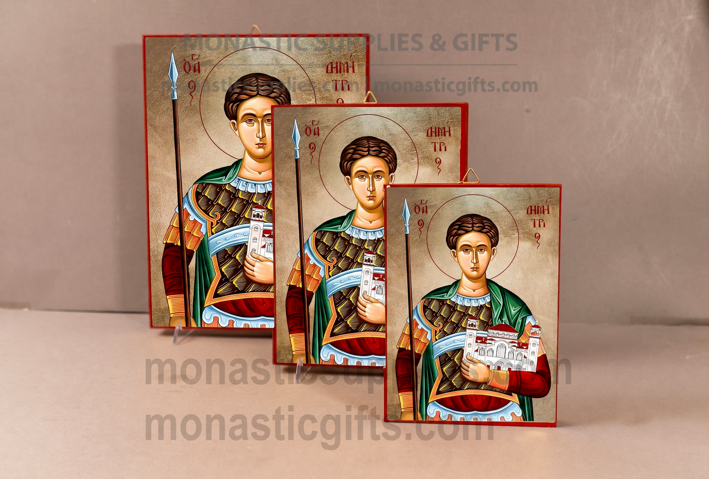 Saint Demetrios Holding the Church Orthodox Icon - Handcrafted Gold Leaf Canvas Byzantine Wooden Panel Icon with Certificate