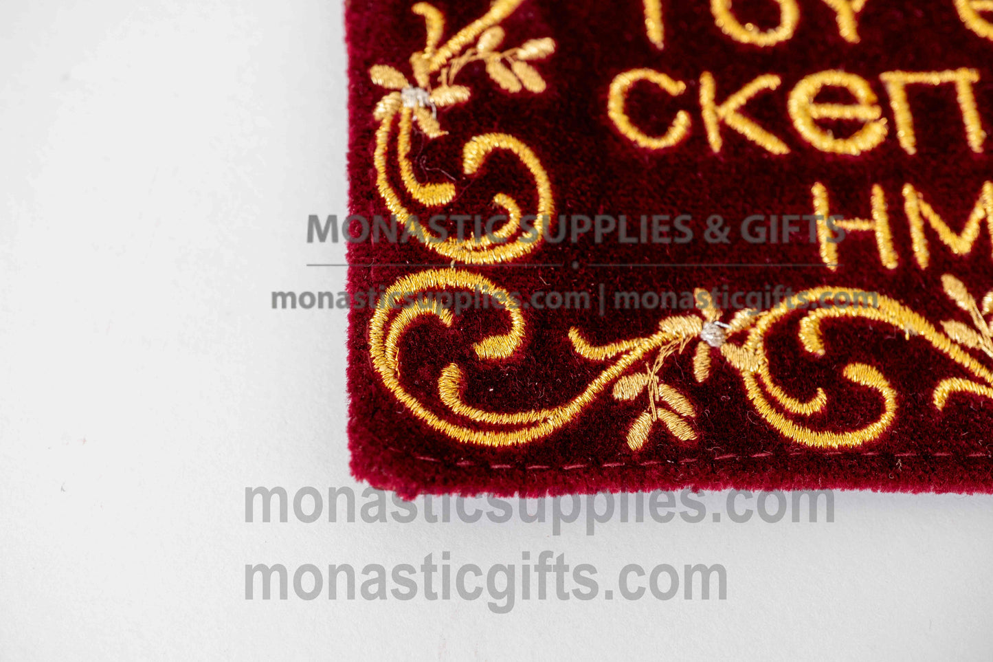 Archangel Michael Embroidered Burgundy Velvet Religious Banner (25x15 cm) for Home Iconostasis