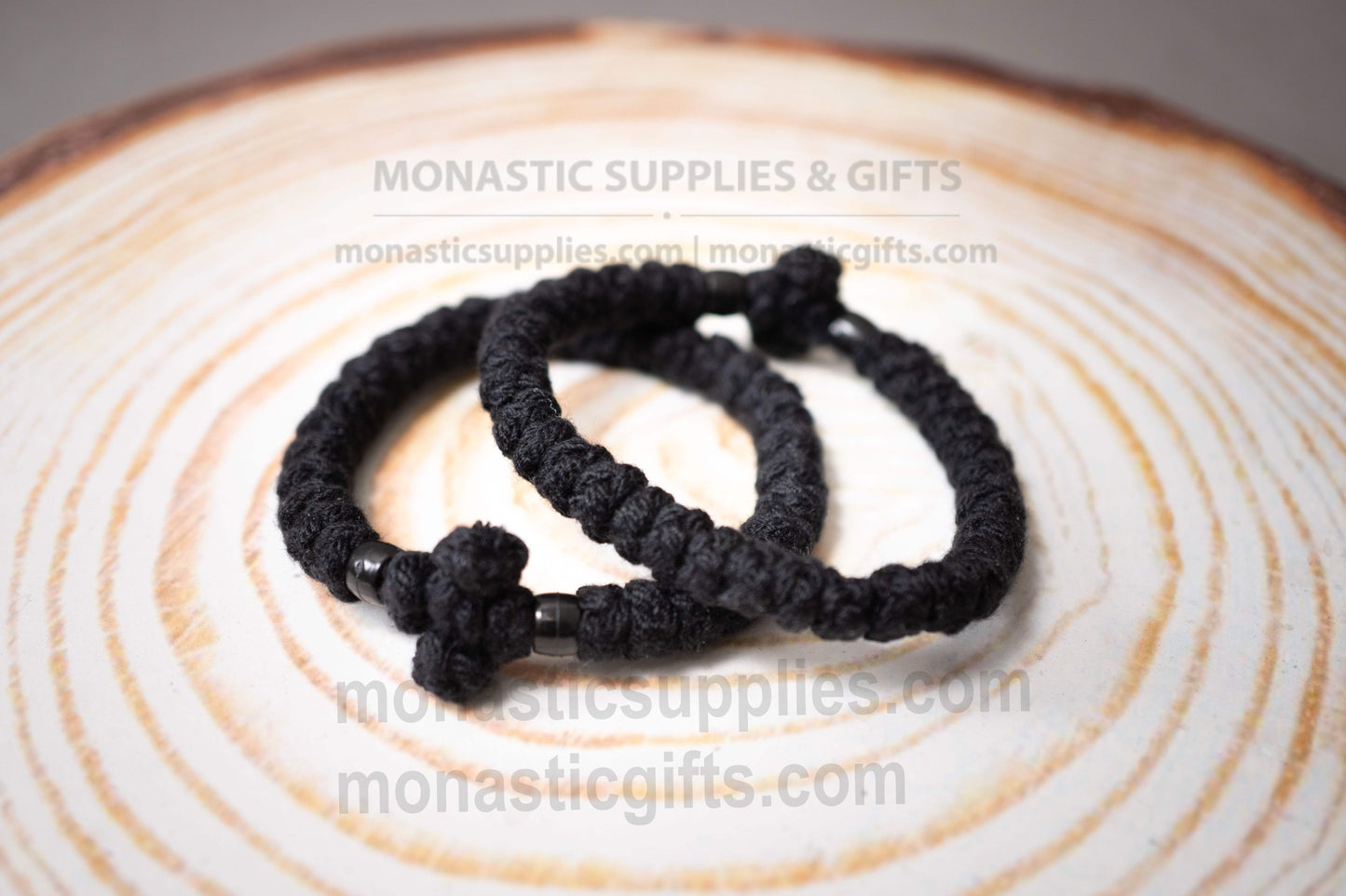 Traditional Thick Wool Orthodox Prayer Rope Bracelet, Black Athonite Komboskini with Black Beads (Adjustable 16-20cm - 6.3-7.87in)