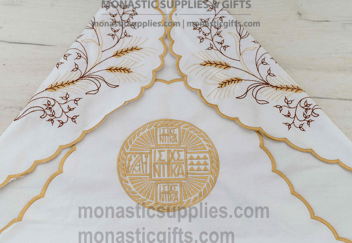 Embroidered Prosphoron Baking Kitchen Apron with Liturgical Seal & Wheat Design