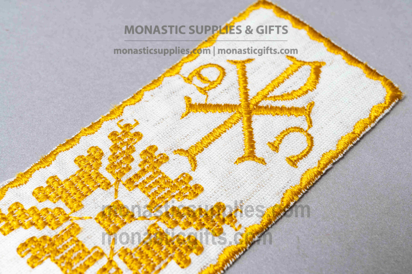 Gold Embroidered Fabric Bookmark with Christogram & Byzantine Cross Pattern 22x5 cm (8.66x1.97 in) | 1 Piece
