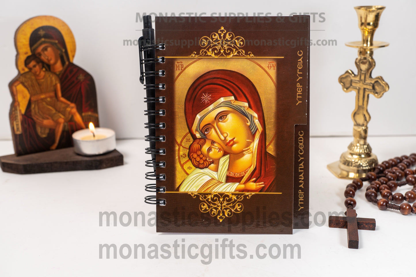 Greek Orthodox Commemoration Notebook Set — Dual "Health & Spiritual Rest" Prayer Journal with Inscribed Jesus Prayer Pen (Panagia Glykofilousa & Resurrection)