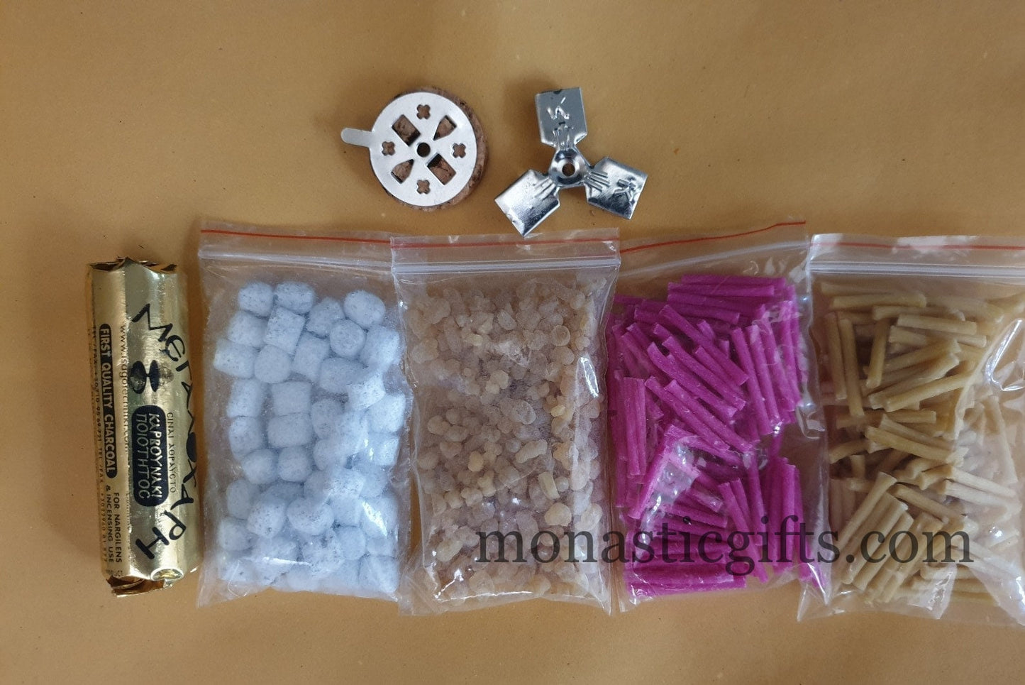 Church Suplieses Huge Set - Charcoal rolls - Paraffin and beeswax wicks 30 gram (300 pcs) - Athos incense and Frankincense 30 gr