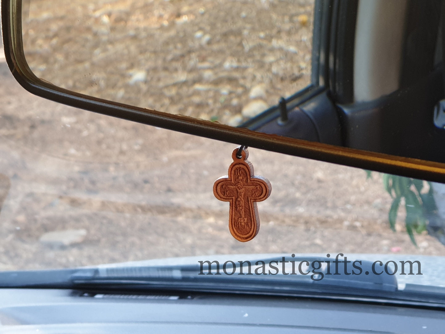Christian Cross neck charm or Car mirror cross - Crucifix Olive Wood Cross