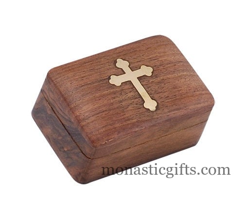 wooden Box with Christian Cross and metallic elements Handmade - Decorative box - Rustic wood box - Jewelry box