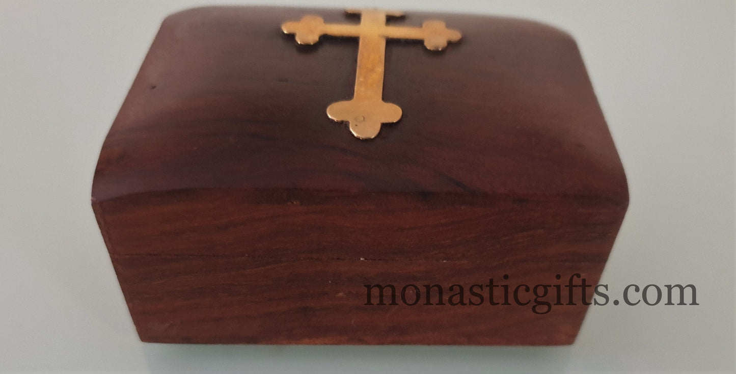 wooden Box with Christian Cross and metallic elements Handmade - Decorative box - Rustic wood box - Jewelry box