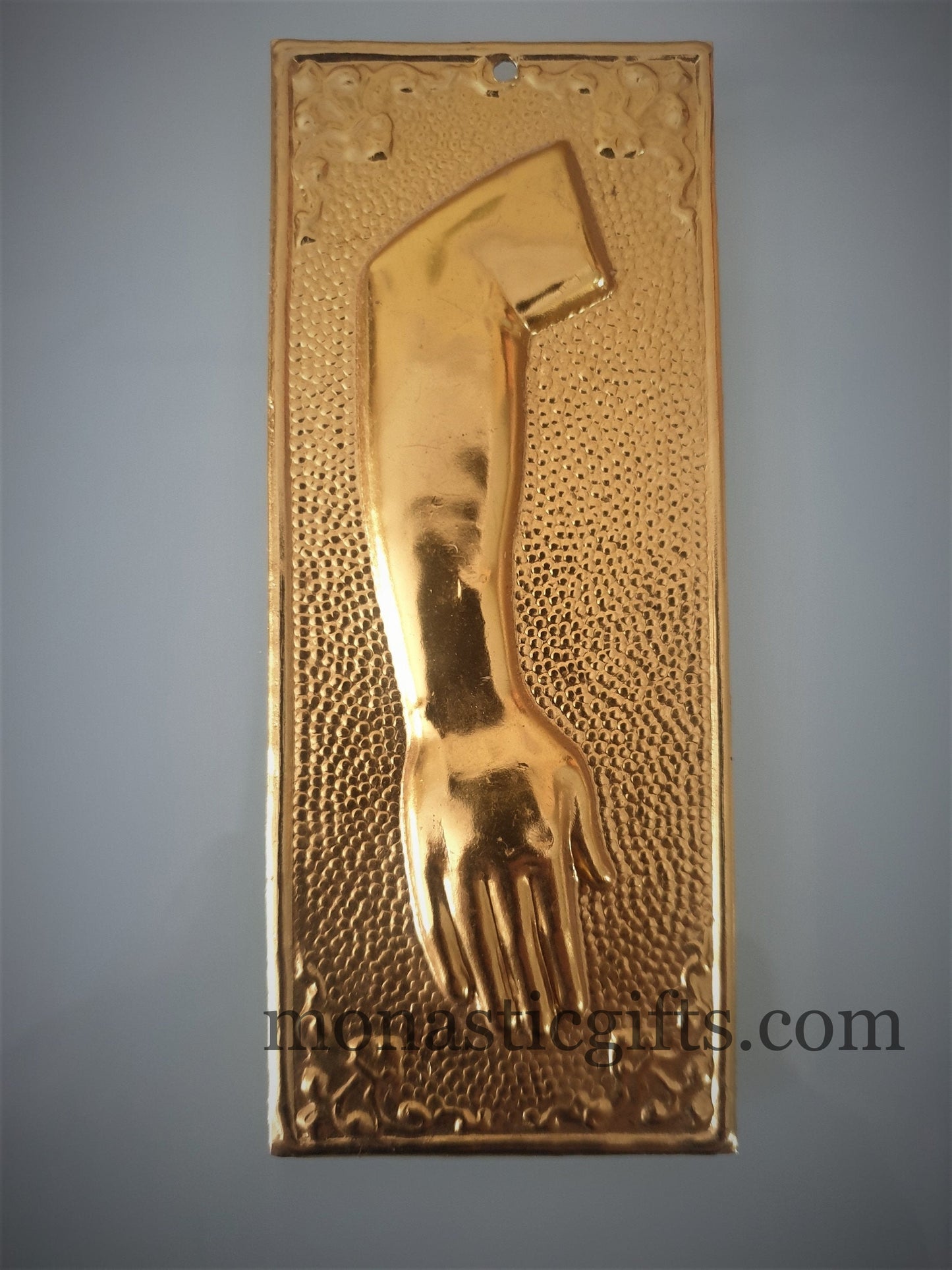 tama votive offering " Right Arm" votive Colored Gold, Byzantine Greek Eastern Orthodox Promise Icon, Ex Voto