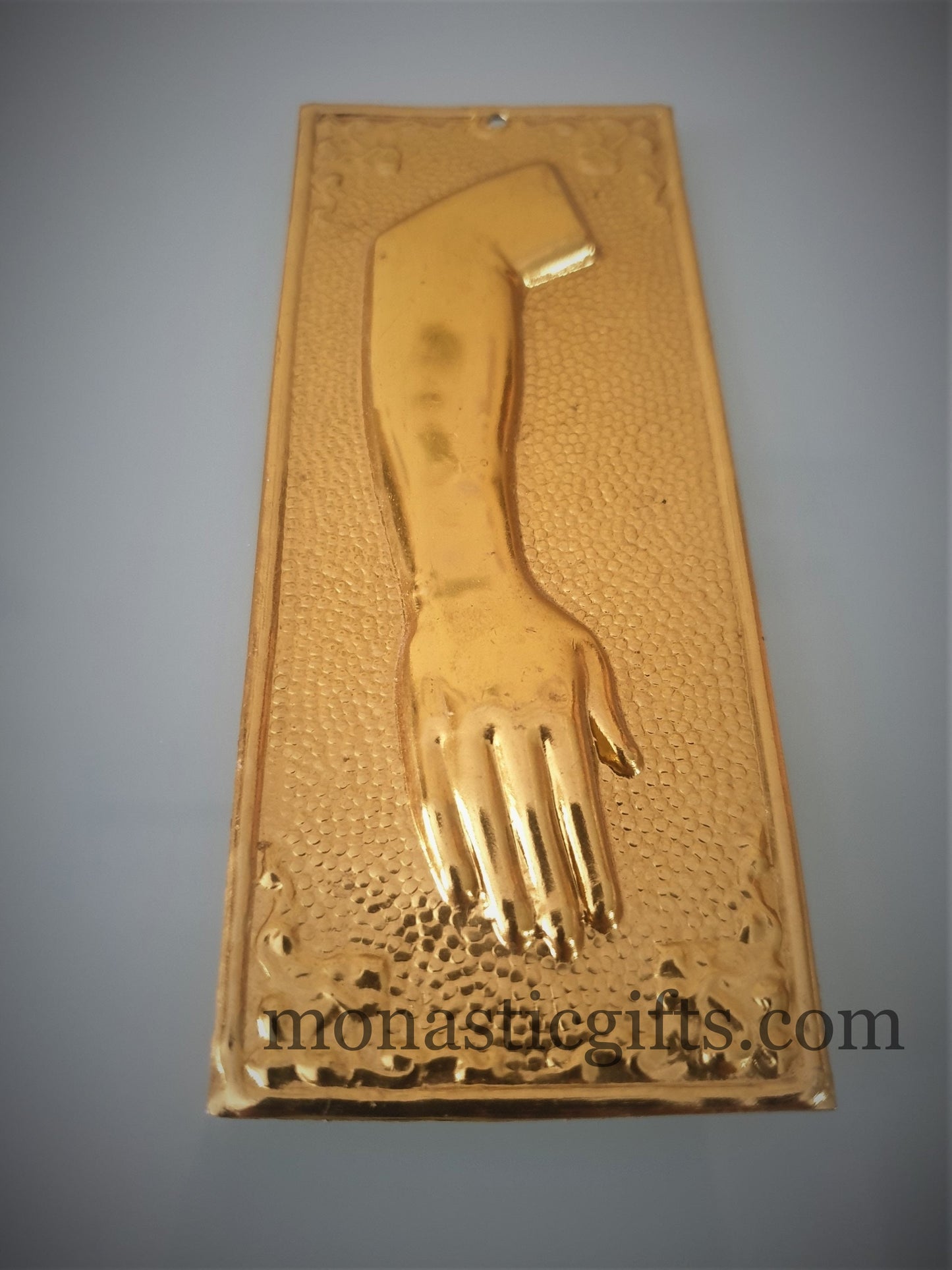 tama votive offering " Right Arm" votive Colored Gold, Byzantine Greek Eastern Orthodox Promise Icon, Ex Voto