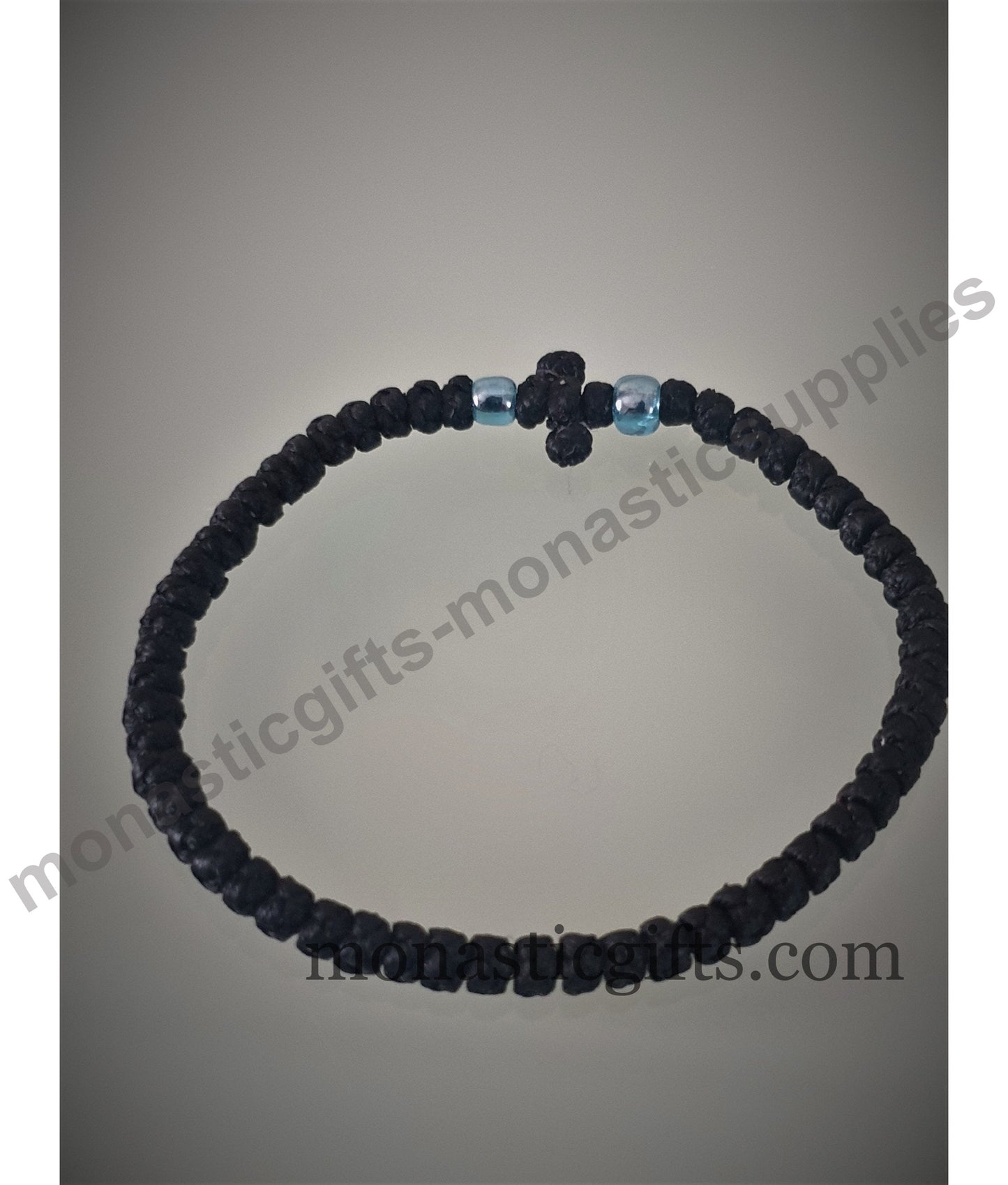 Black Waxed Thin Komboskini Handmade Mount Athos Prayer Rope (2-Piece Pack) — Adjustable with Beads