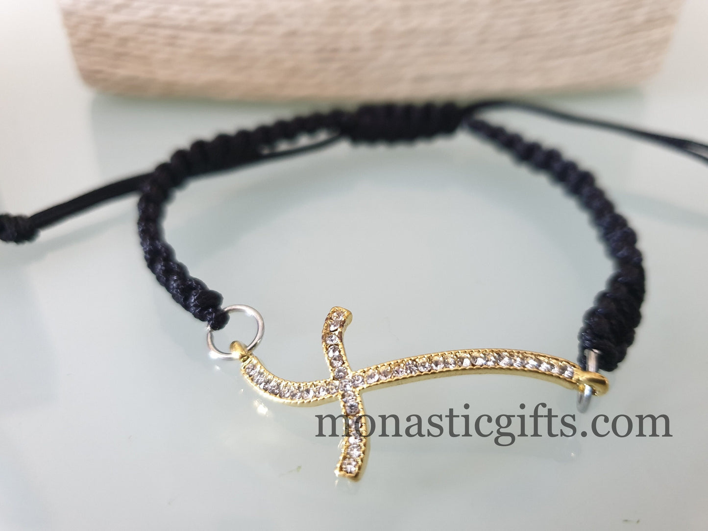 Sideways Cross Bracelet with crystals Gold finish Christian Jewelry Hypoallergenic Nickel Free