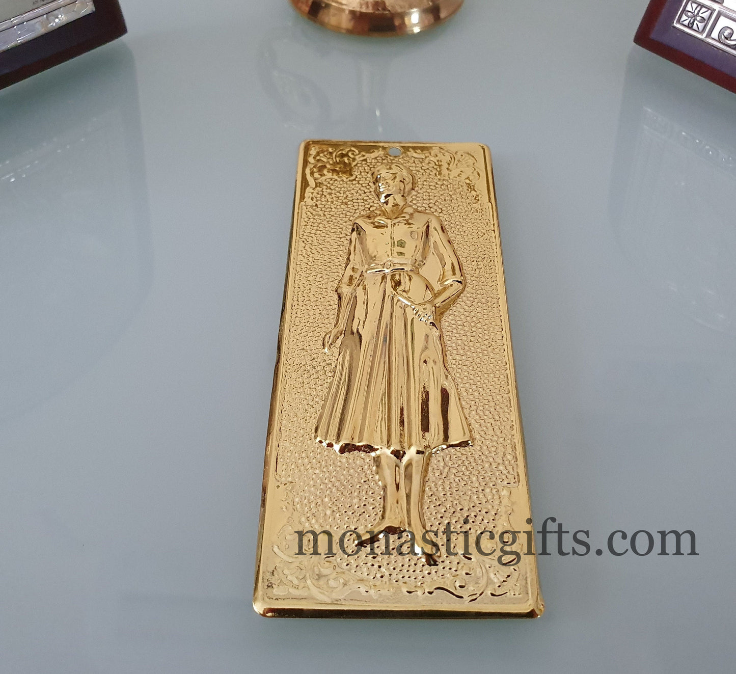 tama votive offering "Woman" Colored Gold votive, Byzantine Greek Eastern Orthodox Promise Icon, Ex Voto