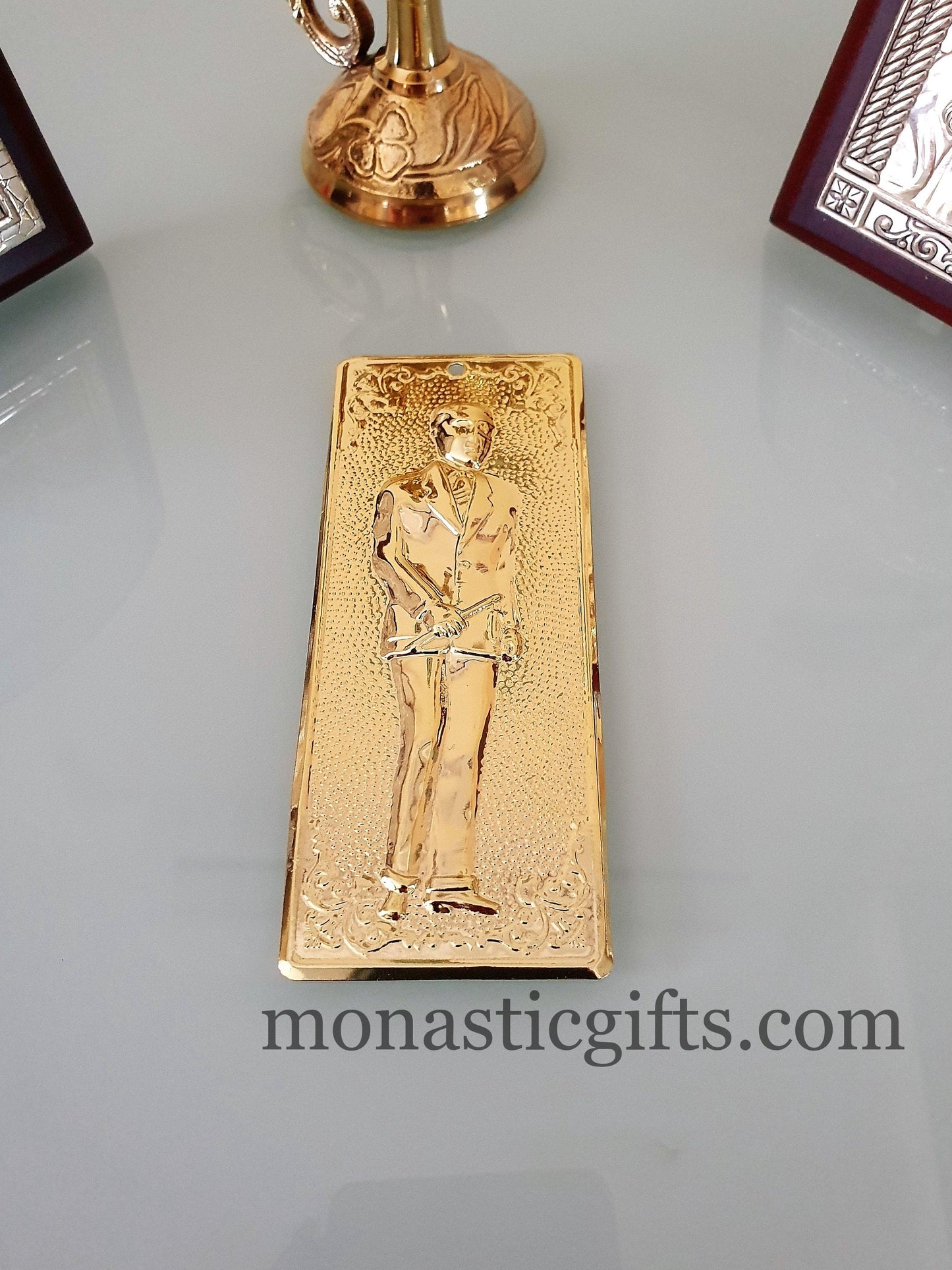 tama votive offering "Man" votive,Gold Colored Byzantine Greek Eastern Orthodox Promise Icon, Ex Voto