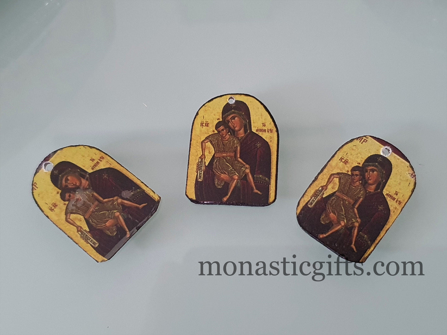 Tiny icon Virgin Mary Axion Estin Άξιον εστίν, 3pcs - Wood Byzantine Christian Tiny Orthodox Icon amazing idea to make orthodox gifts