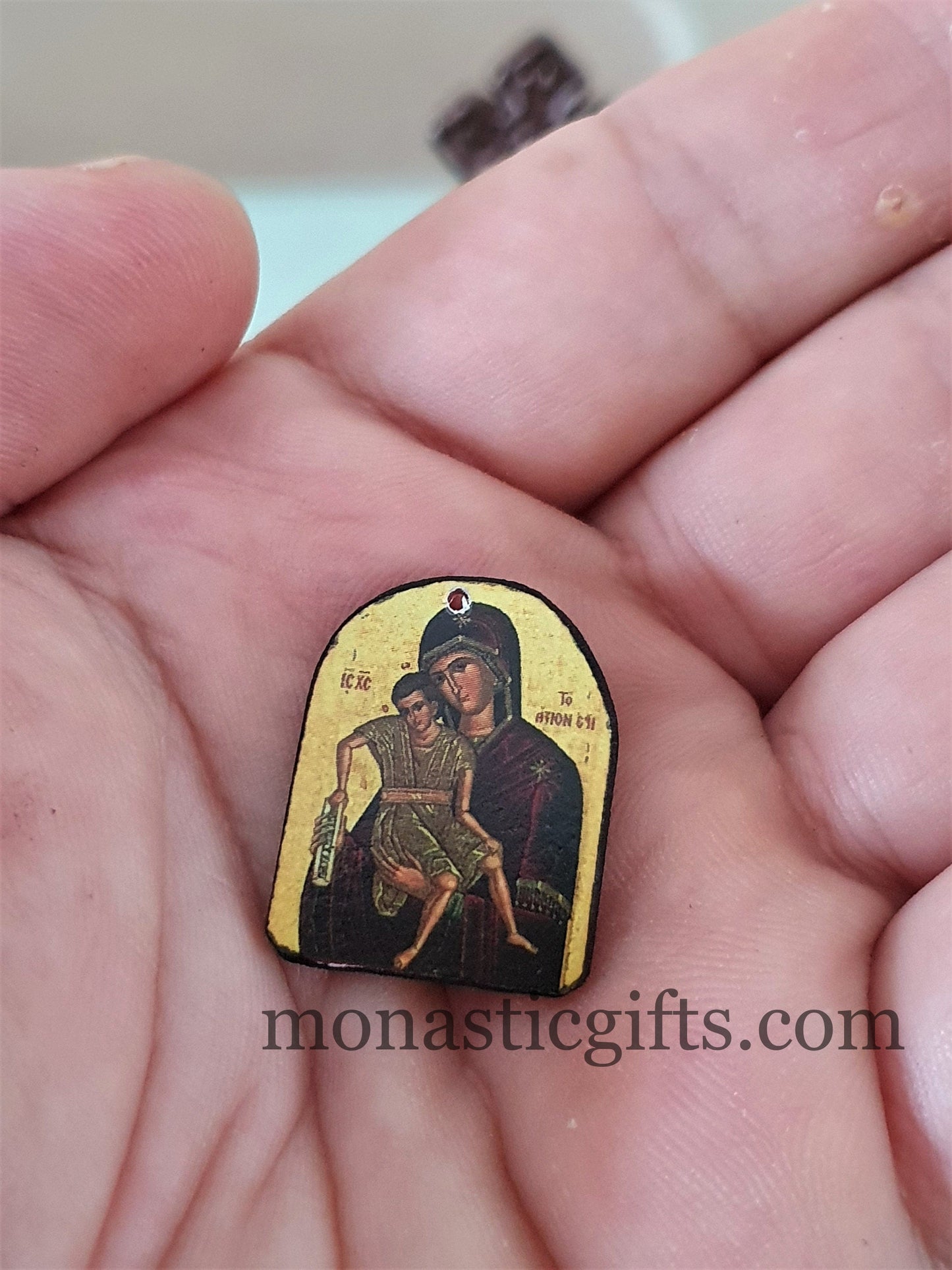 Tiny icon Virgin Mary Axion Estin Άξιον εστίν, 3pcs - Wood Byzantine Christian Tiny Orthodox Icon amazing idea to make orthodox gifts