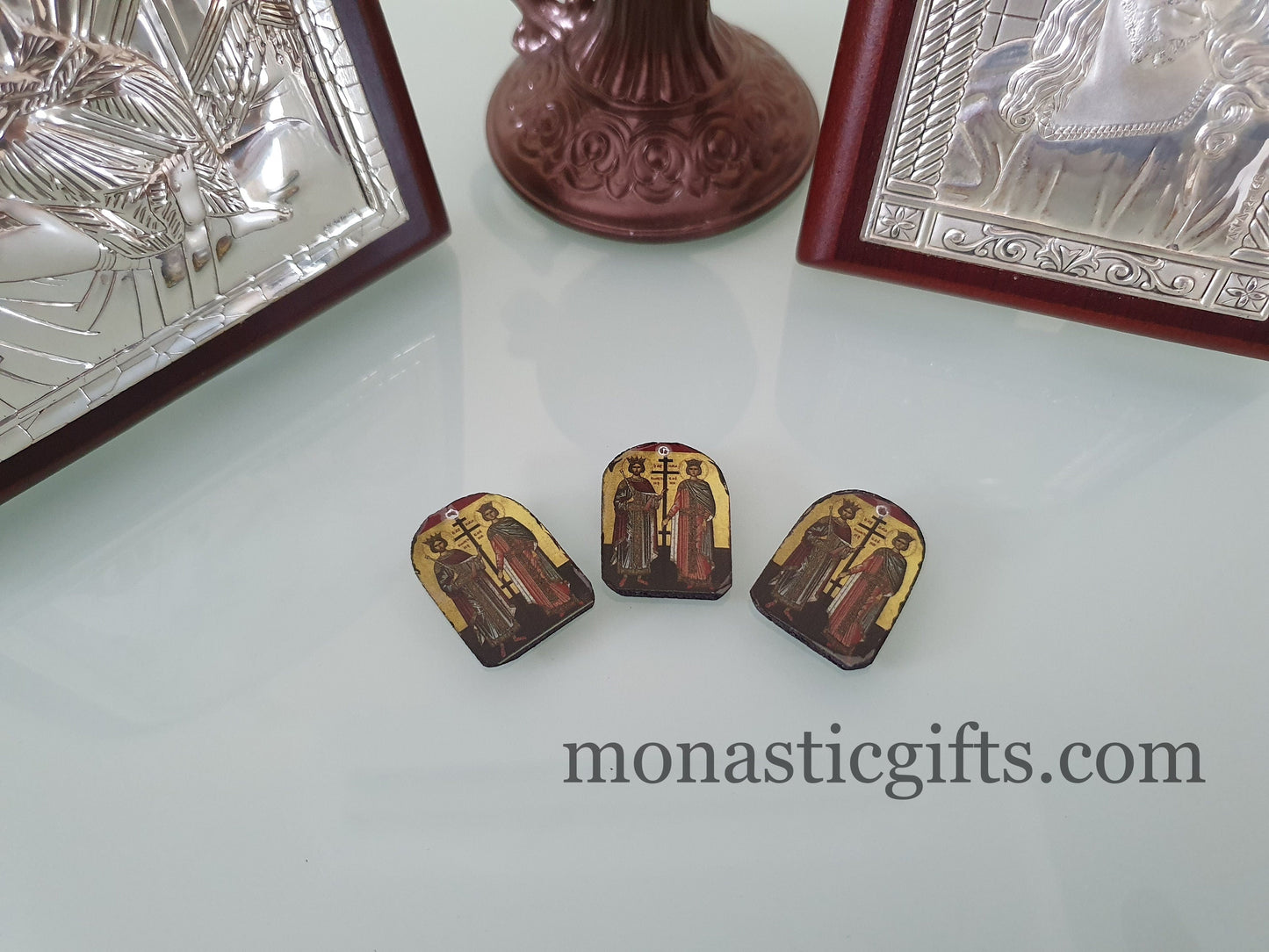Tiny icon saint helen and constantine 3pcs - Wood Byzantine Christian Tiny Orthodox Icon amazing idea to make orthodox Christians gifts