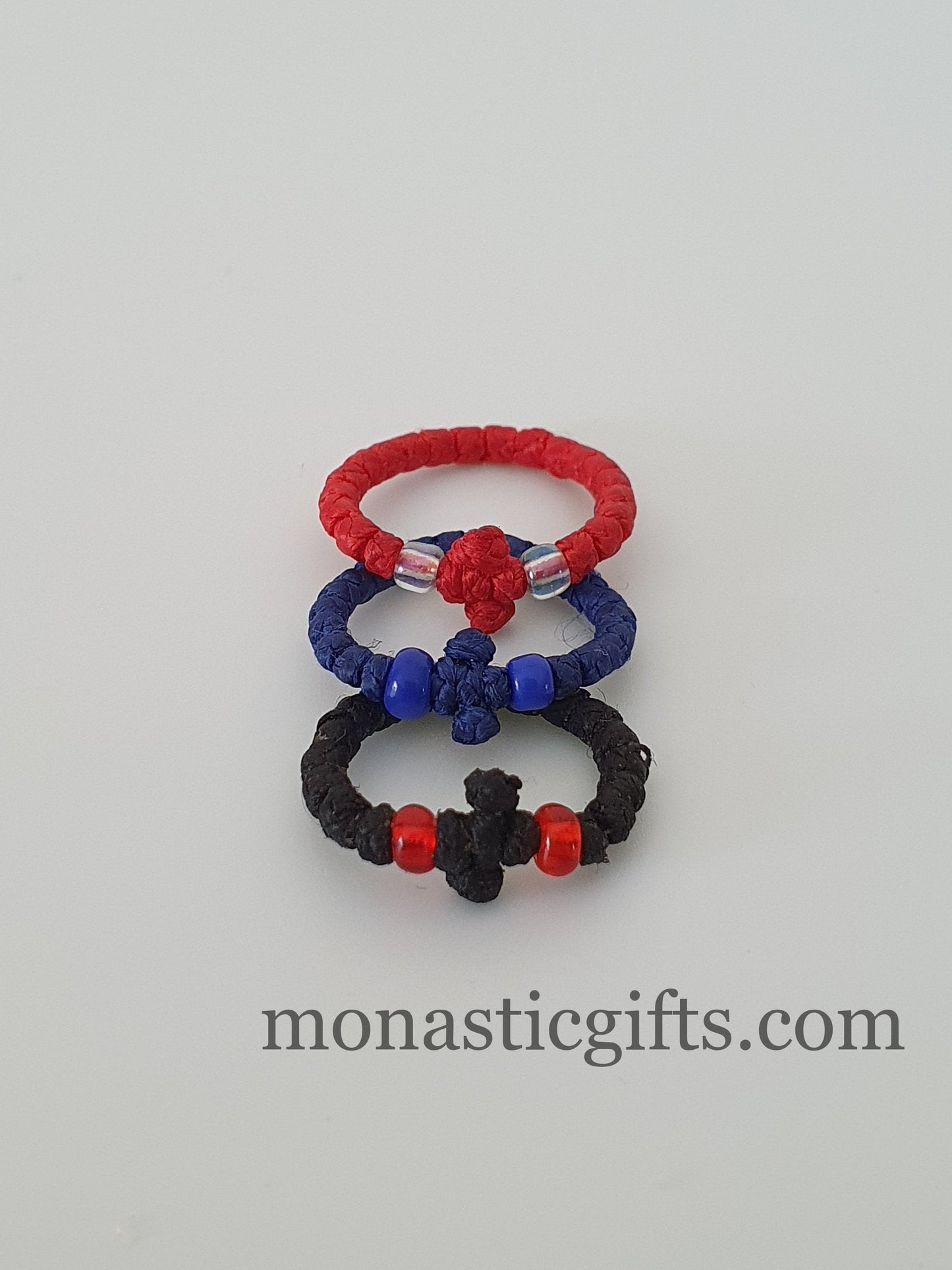 Finger Prayer waxed Rope komboskini, brojanica, rosary, Chotki- 3 pcs pack 3 colors - waxed thin with beads and cross - Orthodox Gift