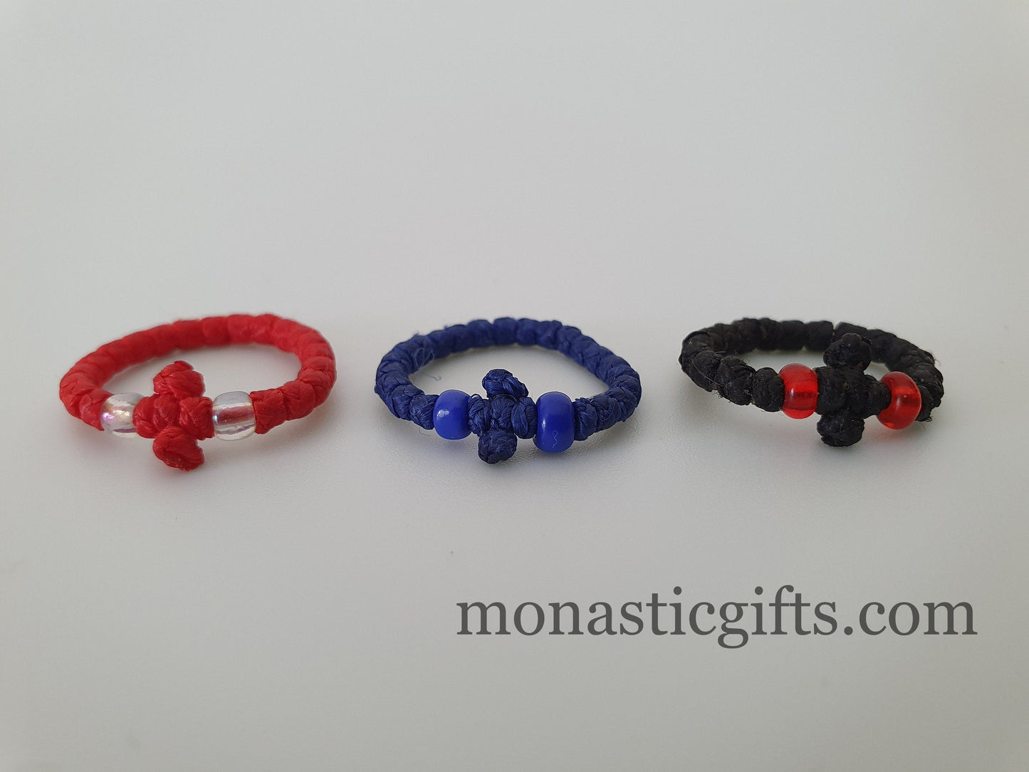Finger Prayer waxed Rope komboskini, brojanica, rosary, Chotki- 3 pcs pack 3 colors - waxed thin with beads and cross - Orthodox Gift