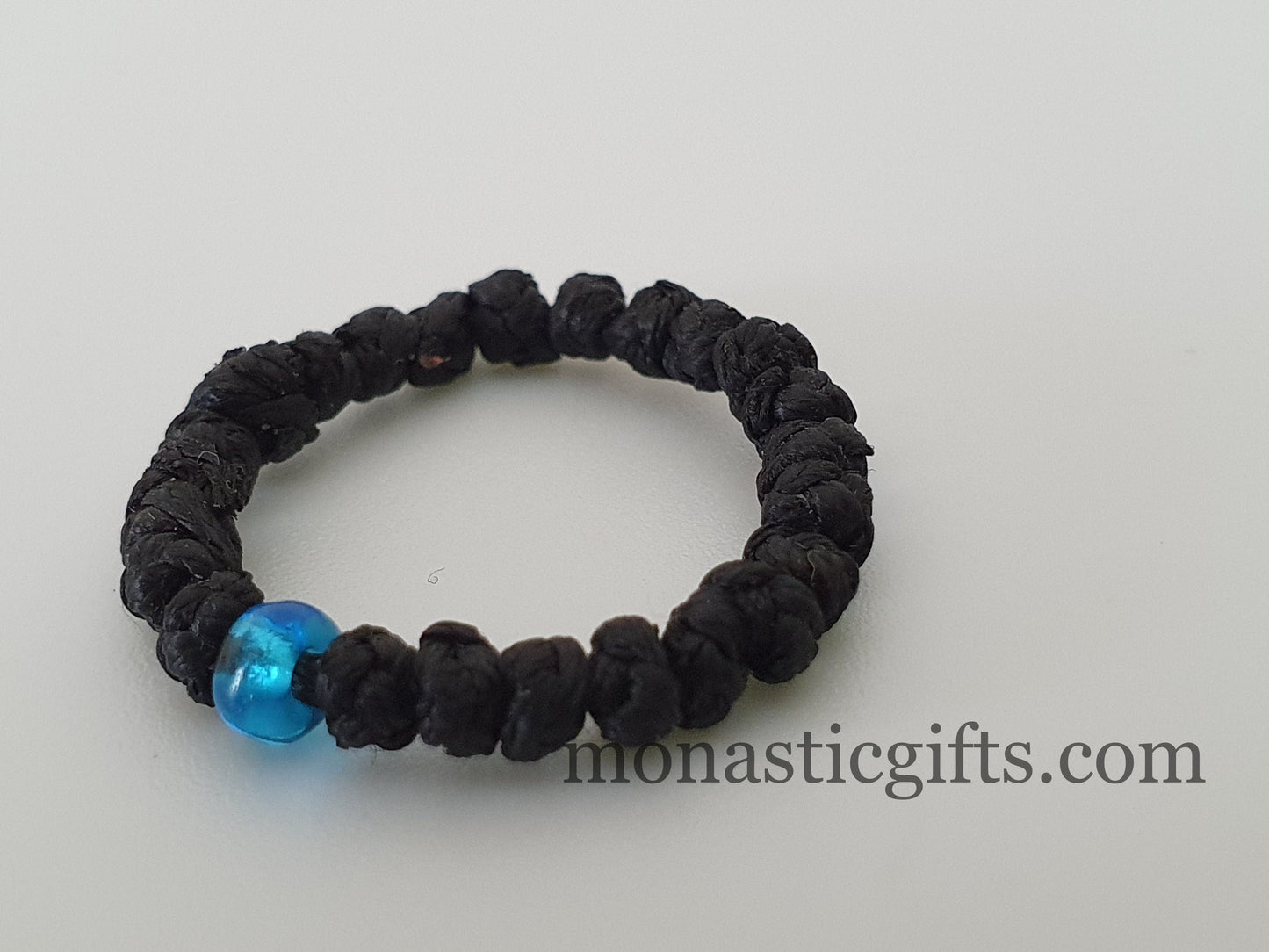 Finger Prayer waxed Rope komboskini, brojanica, rosary, Chotki- 2 pcs pack black color - waxed thin with blue beads - Orthodox Gift
