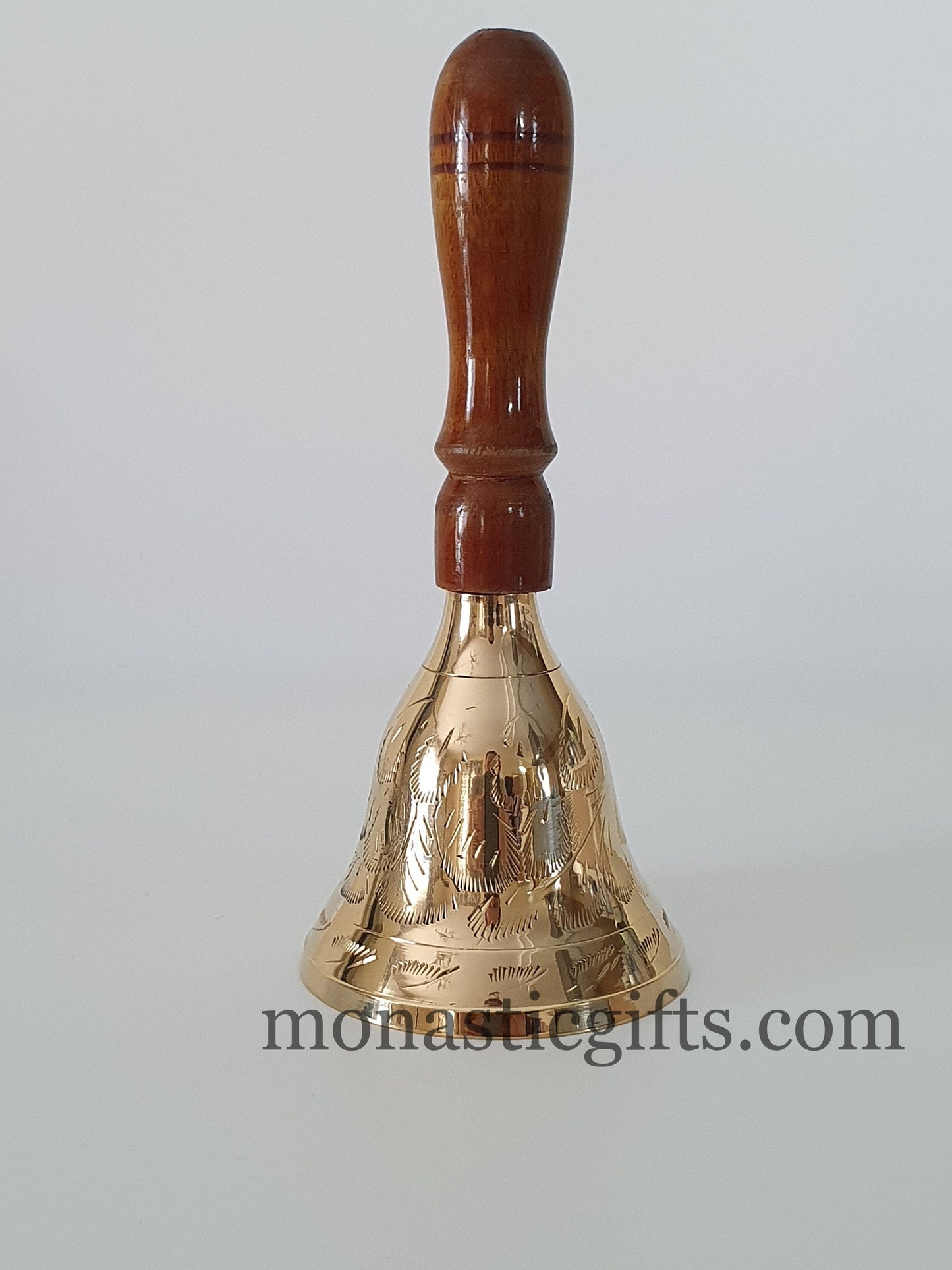 Vintage carved brass bell with wooden handle - Visitors Bell, Alter Bell, Dinner Bell, Travel , Meditation Bell,Great Gift for Teachers