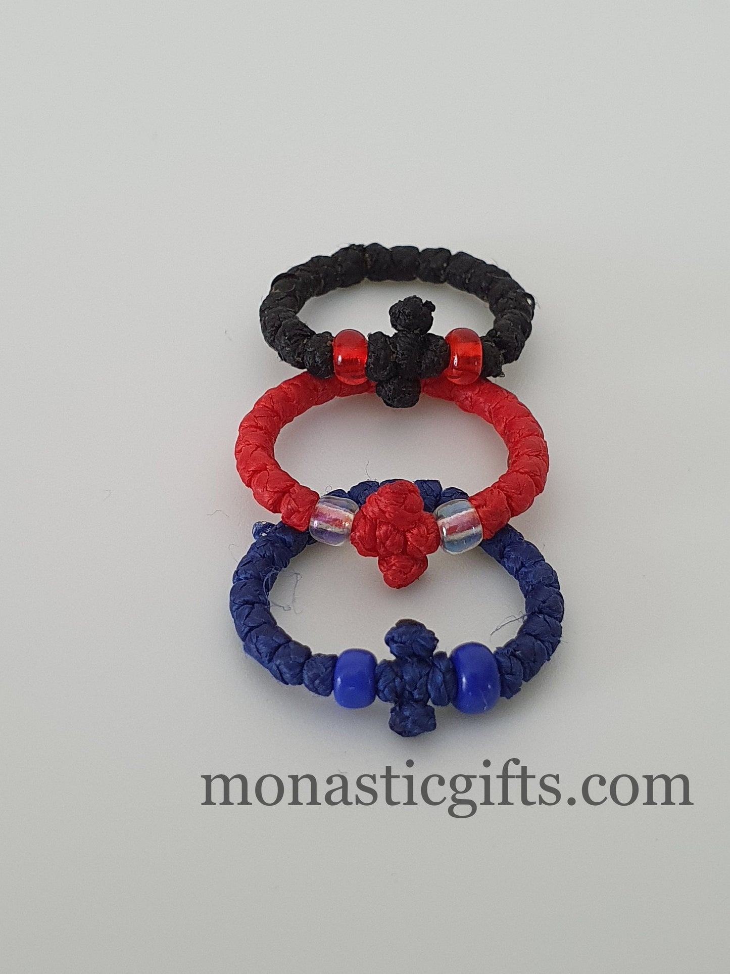 Finger Prayer waxed Rope komboskini, brojanica, rosary, Chotki- 3 pcs pack 3 colors - waxed thin with beads and cross - Orthodox Gift