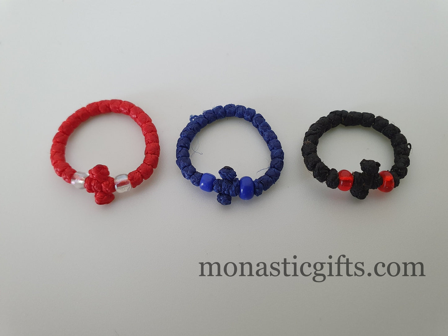 Finger Prayer waxed Rope komboskini, brojanica, rosary, Chotki- 3 pcs pack 3 colors - waxed thin with beads and cross - Orthodox Gift