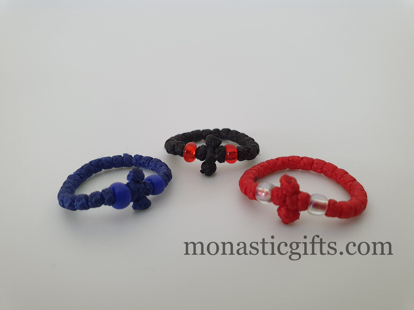 Finger Prayer waxed Rope komboskini, brojanica, rosary, Chotki- 3 pcs pack 3 colors - waxed thin with beads and cross - Orthodox Gift
