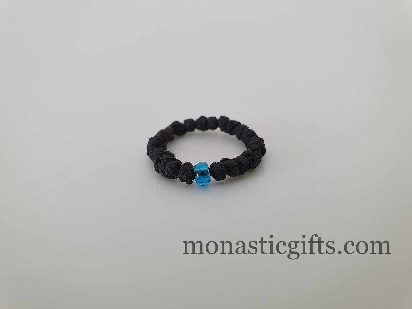 Finger Prayer waxed Rope komboskini, brojanica, rosary, Chotki- 2 pcs pack black color - waxed thin with blue beads - Orthodox Gift