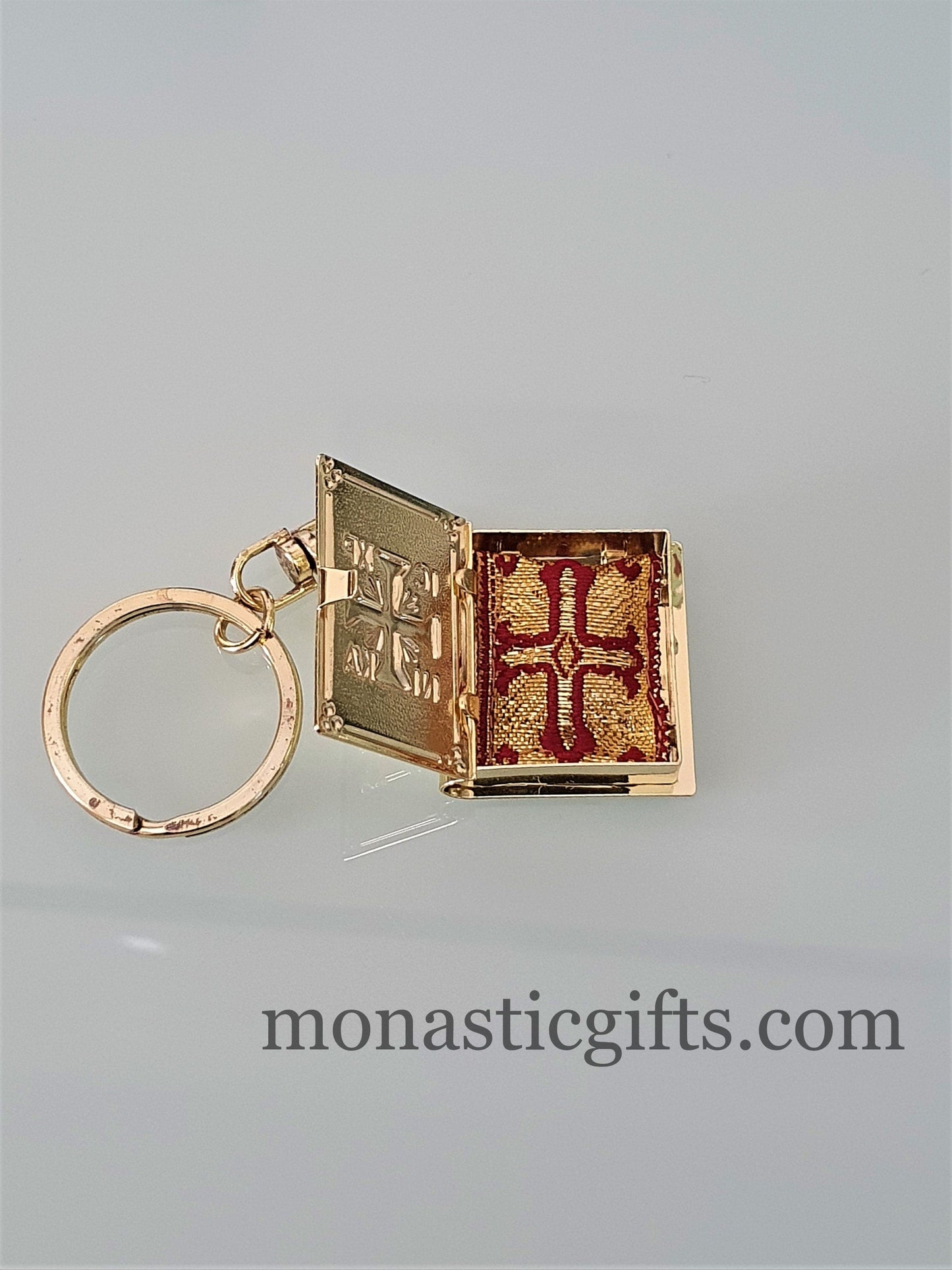 Christian Key Ring Small Gospel Pendant Design Cross ICXC Embossed Gold Plated,a perfect Religious Gift