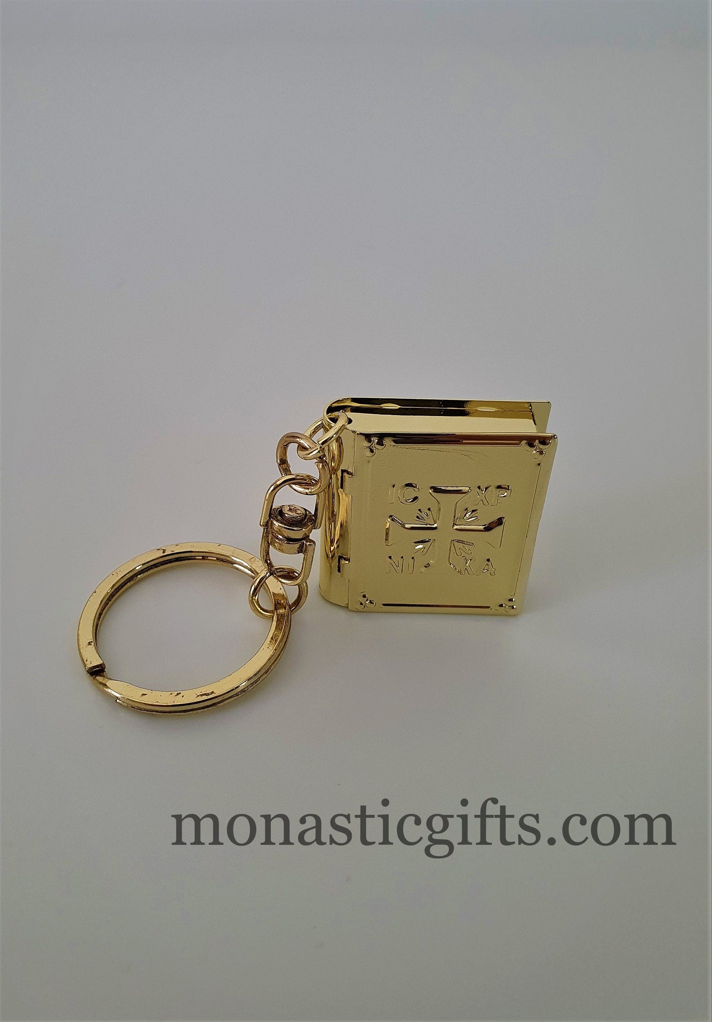 Christian Key Ring Small Gospel Pendant Design Cross ICXC Embossed Gold Plated,a perfect Religious Gift