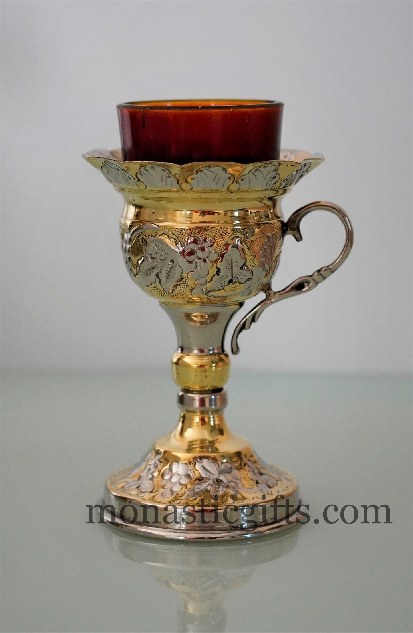 Handmade Brass nickel Standing Oil Lamps with handle.Oil Vigil Lamp Brass,Oil Candle with Glass Cup Home Decor Wall a perfect Christian Gift