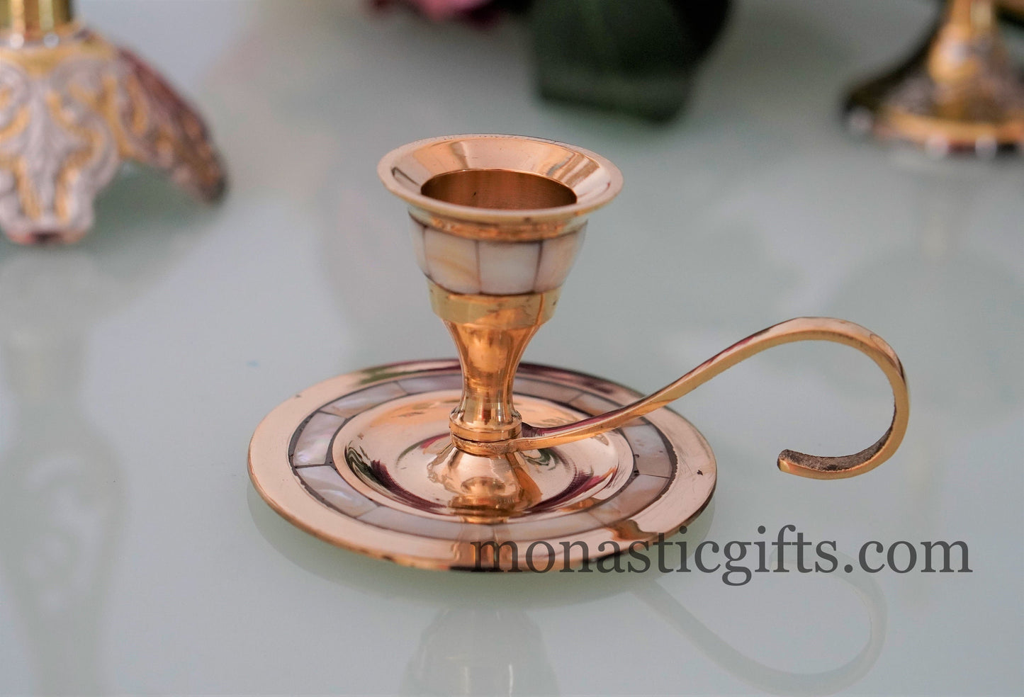 Brass Candlestick Candle Holder with Sea shell Hand made brass candle holder 100% Authentic beatiful candle holder a perfect Gift