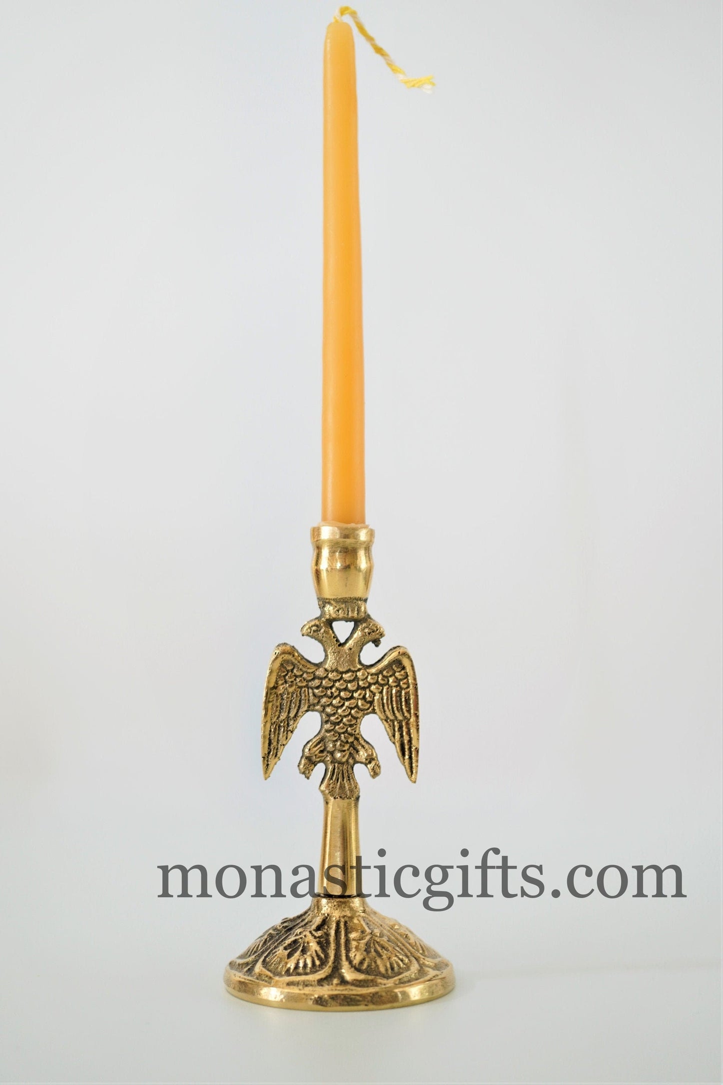 Brass Candlestick Candle Holder with Byzantine Double-headed eagle Handmade, perfect Christian Gift