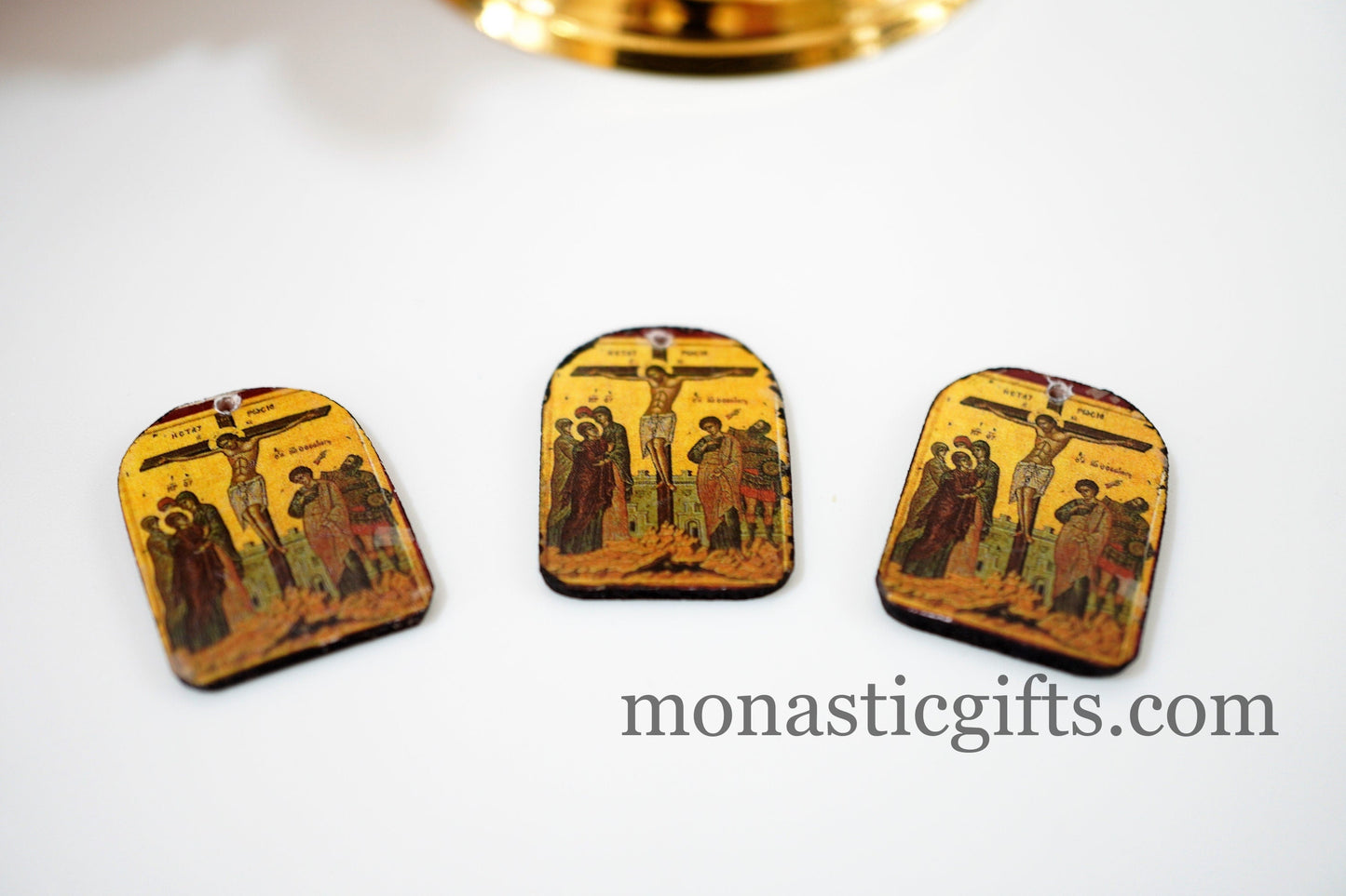 Tiny Orthodox icons crucifix of jesus, 3pcs - Wood Byzantine Christian Tiny Orthodox Icon amazing idea to make orthodox gifts