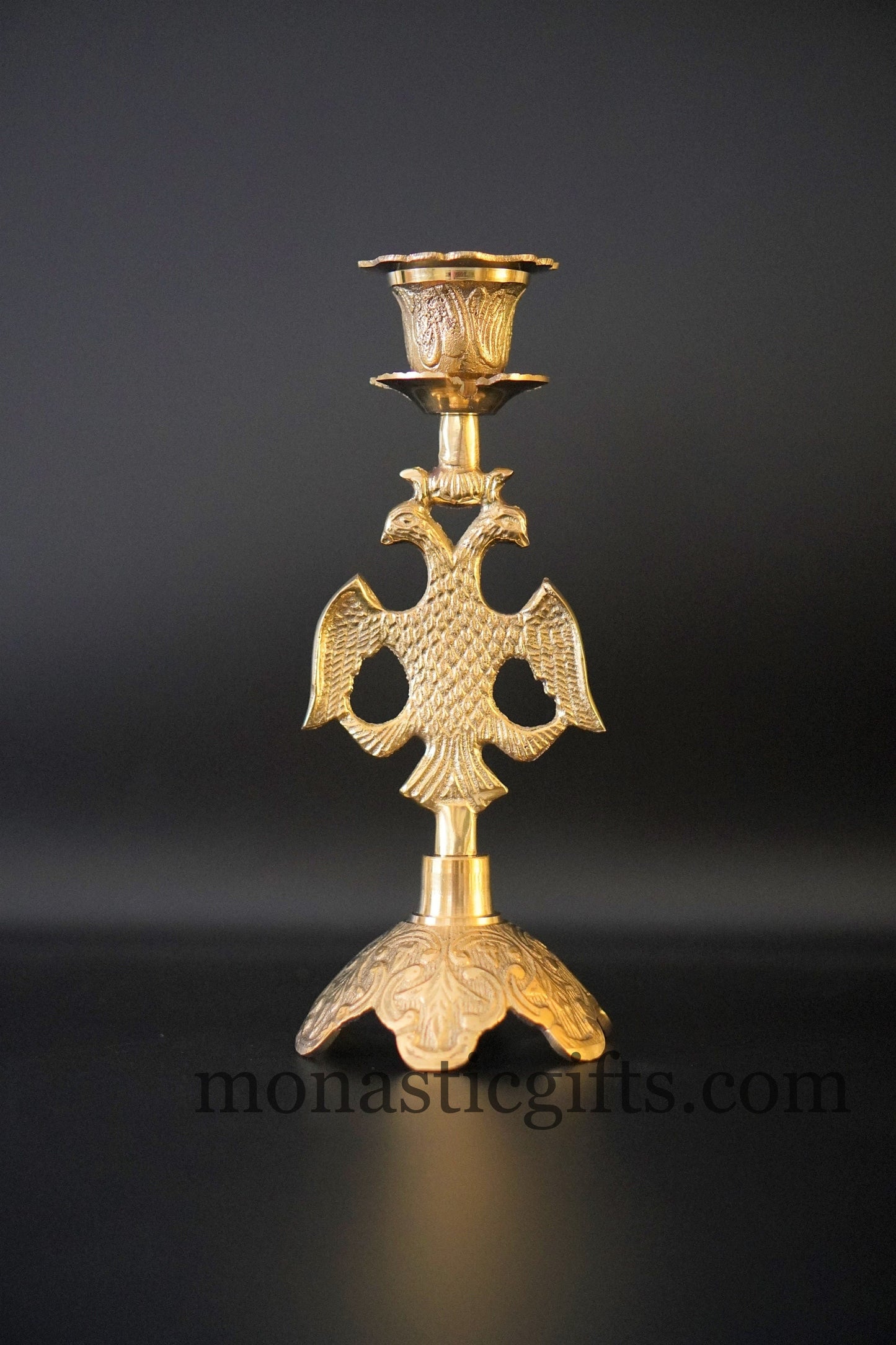 Heavy Brass byzantine Candlestick 319gr ,Candle Holder with Byzantine Double-headed eagle Hand made a perfect Christian Gift