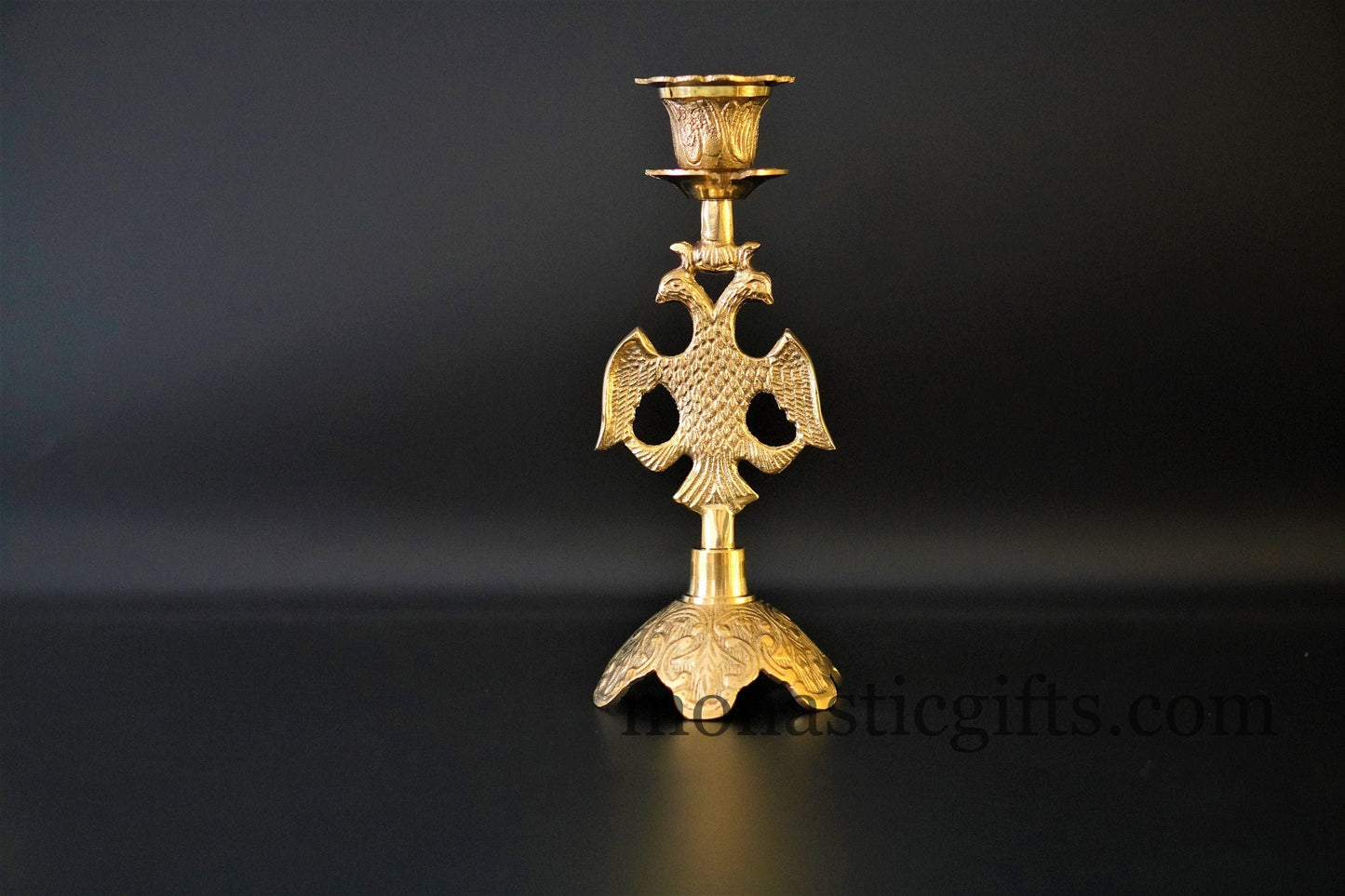 Heavy Brass byzantine Candlestick 319gr ,Candle Holder with Byzantine Double-headed eagle Hand made a perfect Christian Gift