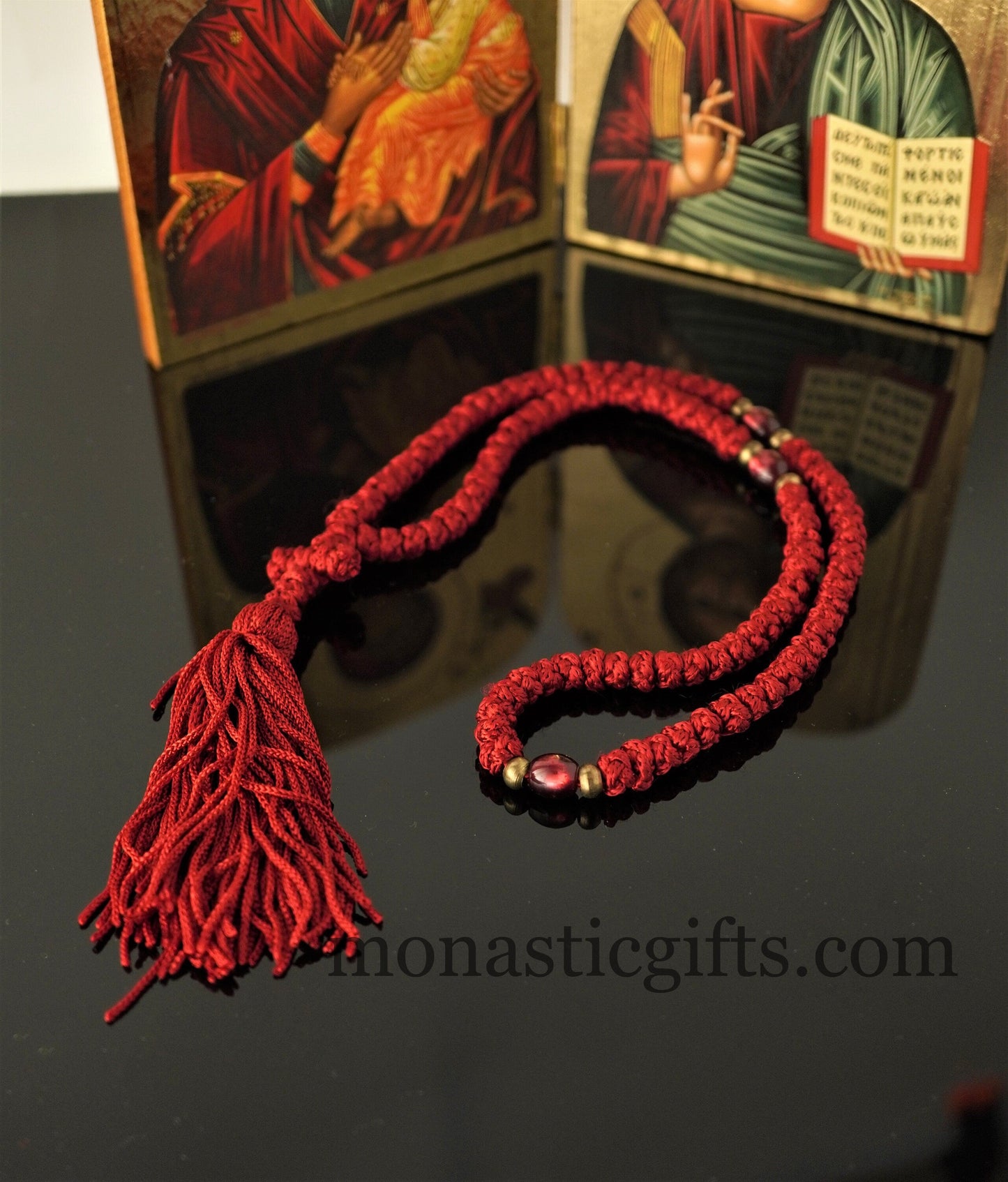 Orthodox Red Prayer Rope 100 knots - Rosary 100 Knots - Rosario - Komboskini - Rosenkranz