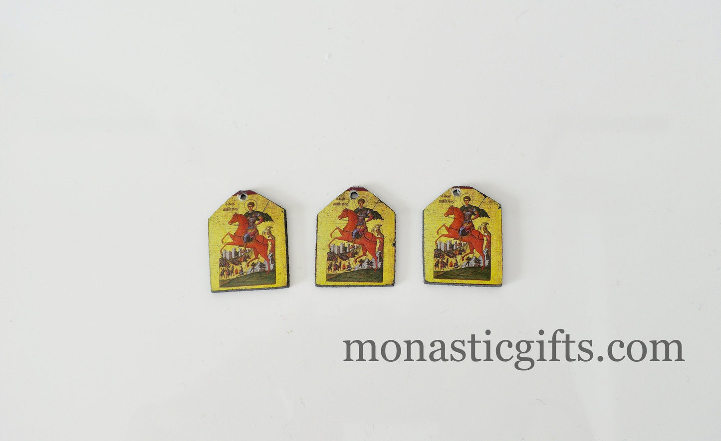 Tiny icon Saint Dimitrios 3pcs - Wood Byzantine Christian Tiny Orthodox Icon amazing idea to make orthodox Christians gifts