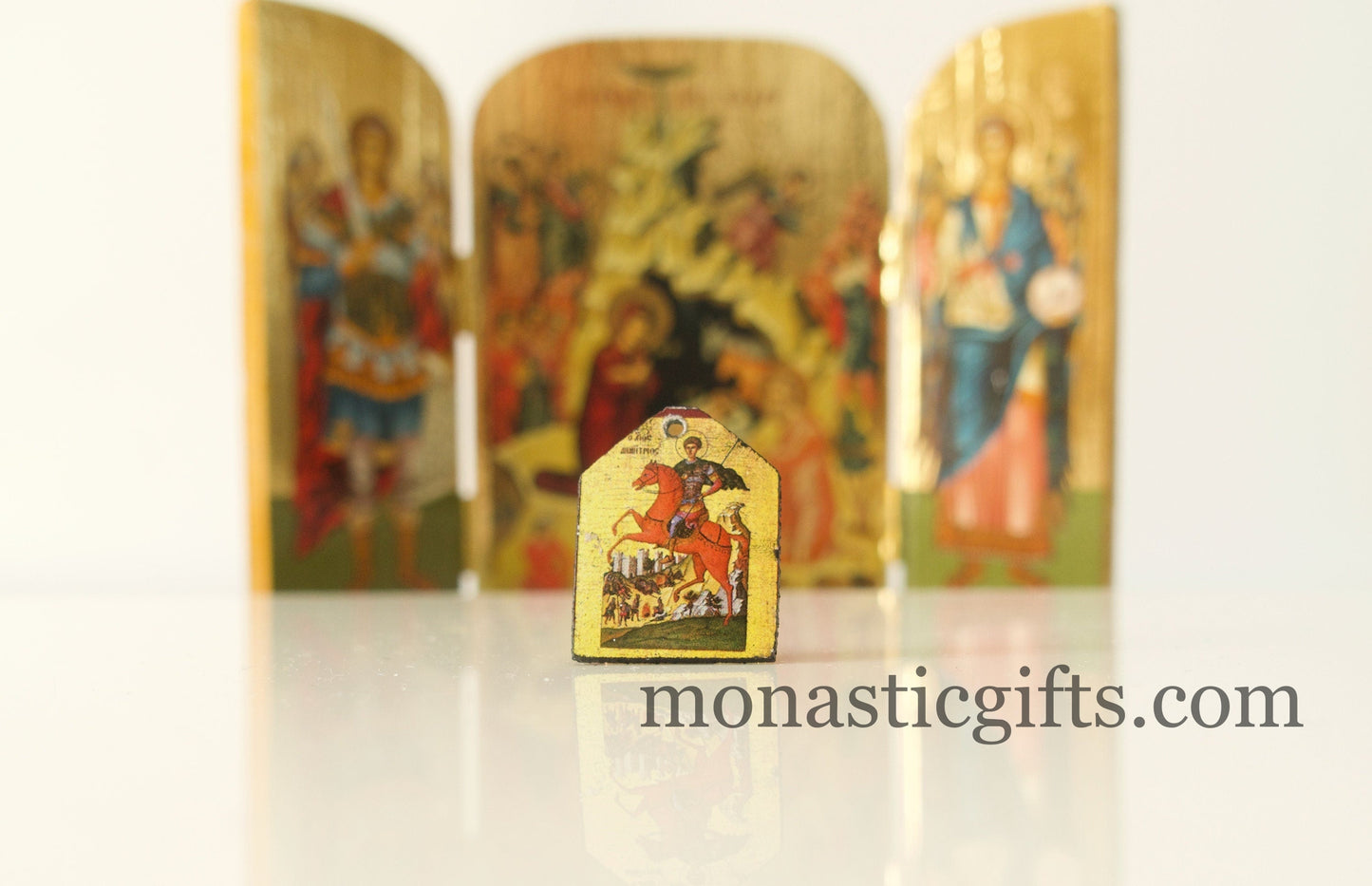 Tiny icon Saint Dimitrios 3pcs - Wood Byzantine Christian Tiny Orthodox Icon amazing idea to make orthodox Christians gifts