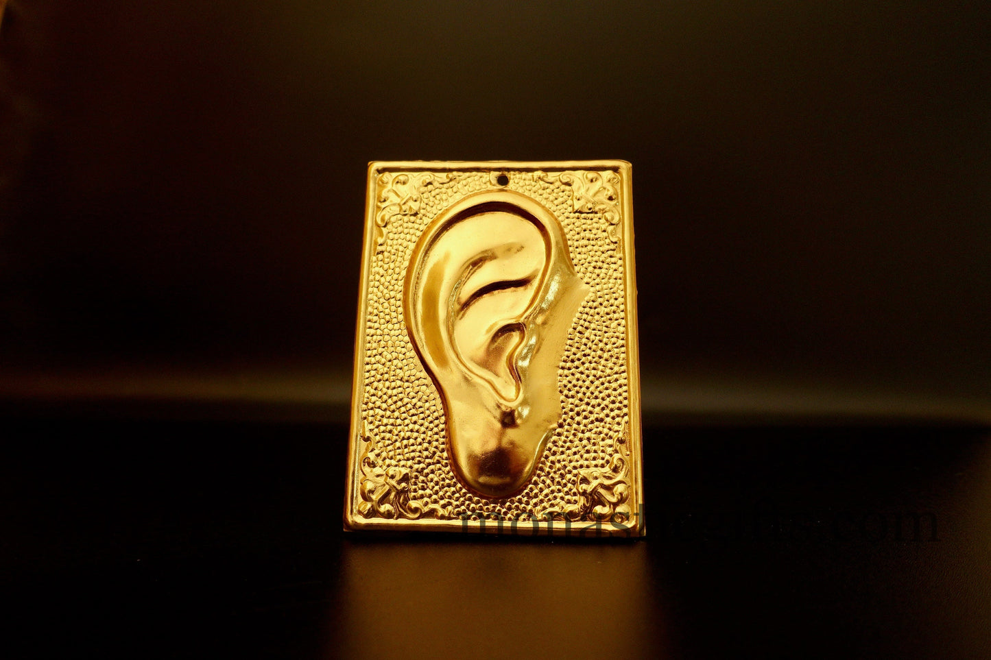 tama votive offering ear votive, Gold colored Byzantine Greek Eastern Orthodox Promise Icon, Ex Voto