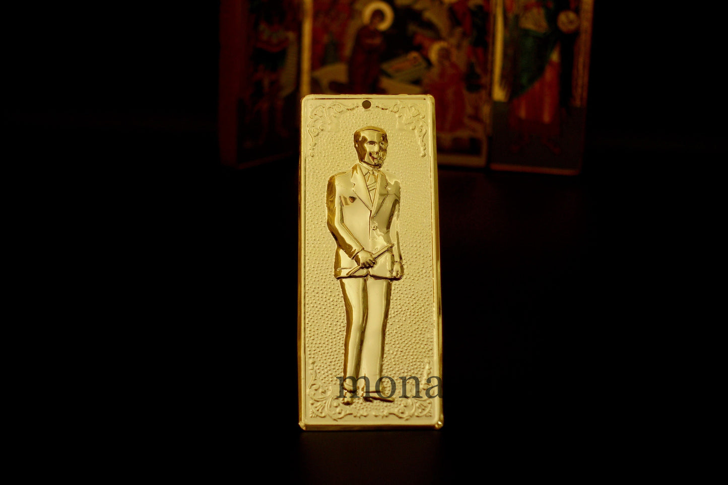 tama votive offering "Man" votive,Gold Colored Byzantine Greek Eastern Orthodox Promise Icon, Ex Voto