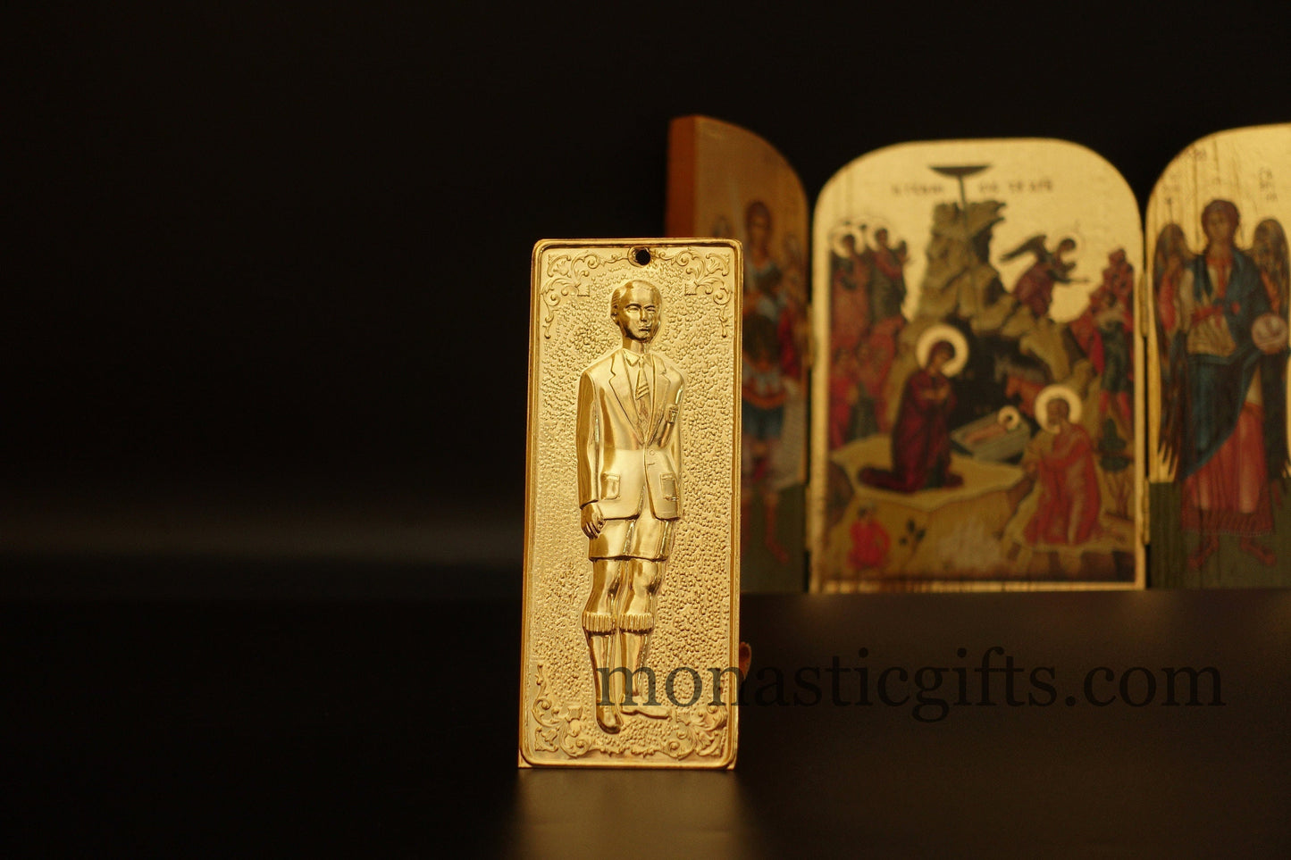 tama votive offering "Boy" votive Gold Colored Byzantine Greek Eastern Orthodox Promise Icon, Ex Voto