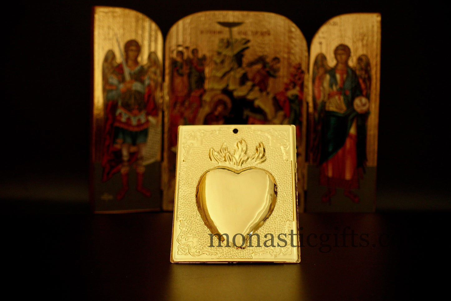 tama votive offering Heart Gold Colored votive, Byzantine Greek Eastern Orthodox Promise Icon, Ex Voto